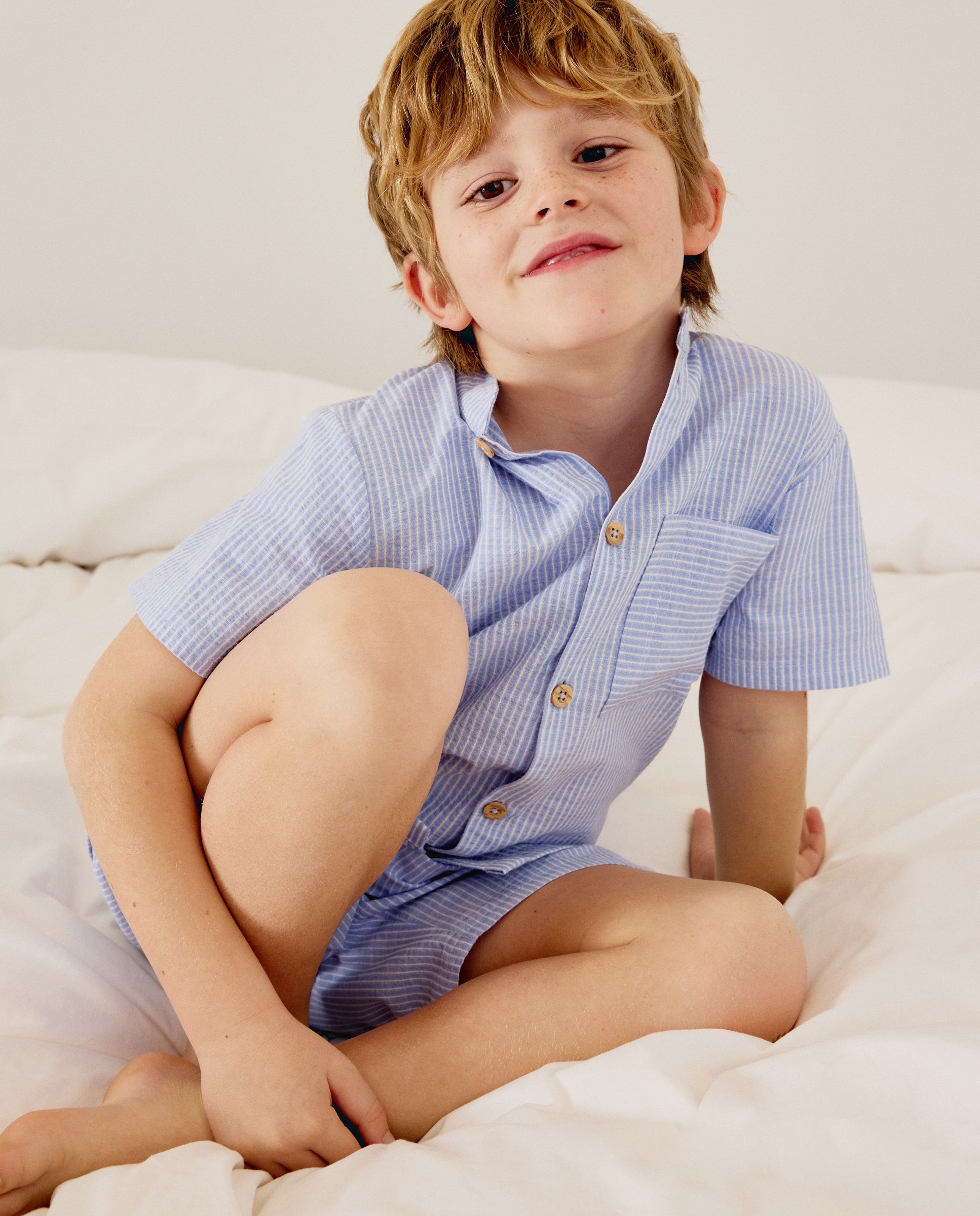 Pijama Curto em Tecido Seersucker Cotton Juice Azul-2