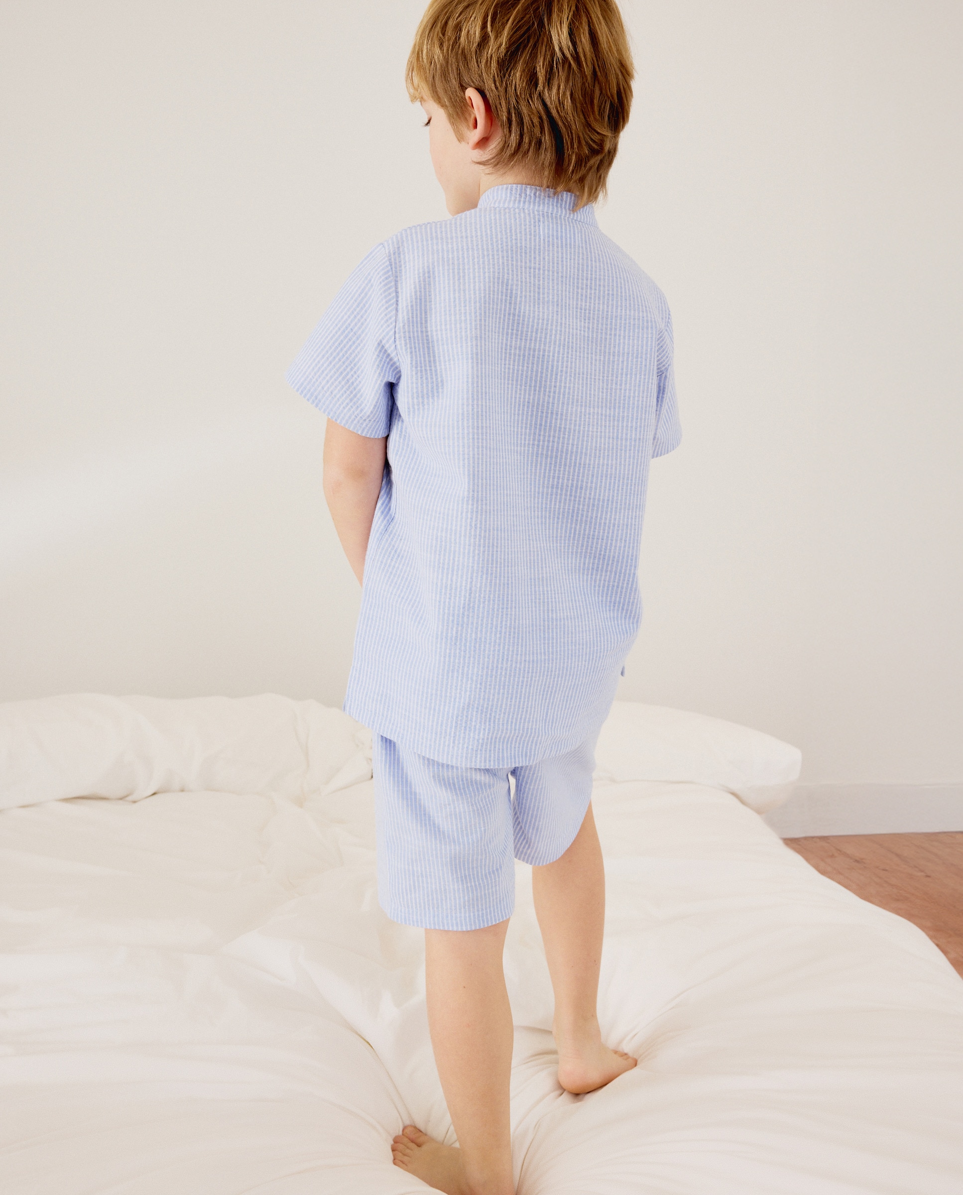 Pijama Curto em Tecido Seersucker Cotton Juice Azul-4