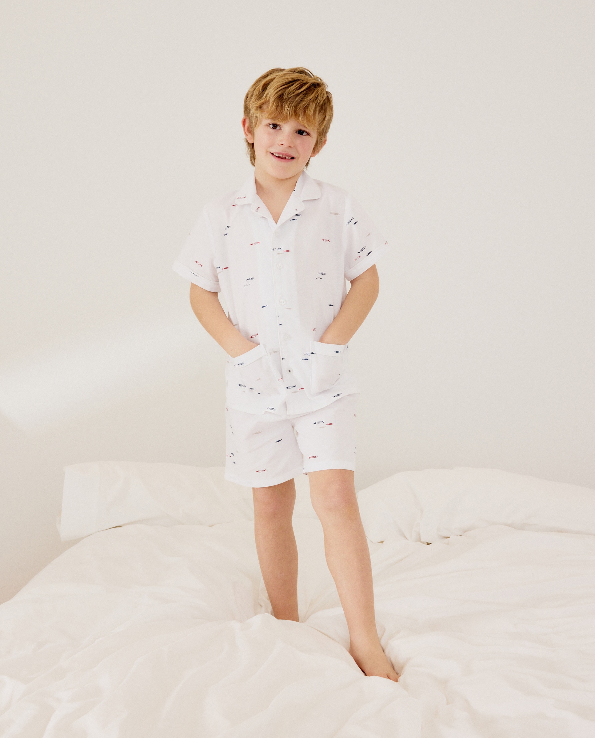 Pijama Curto Oxford Abotoado com Estampado de Fantasia Cotton Juice Branco-2