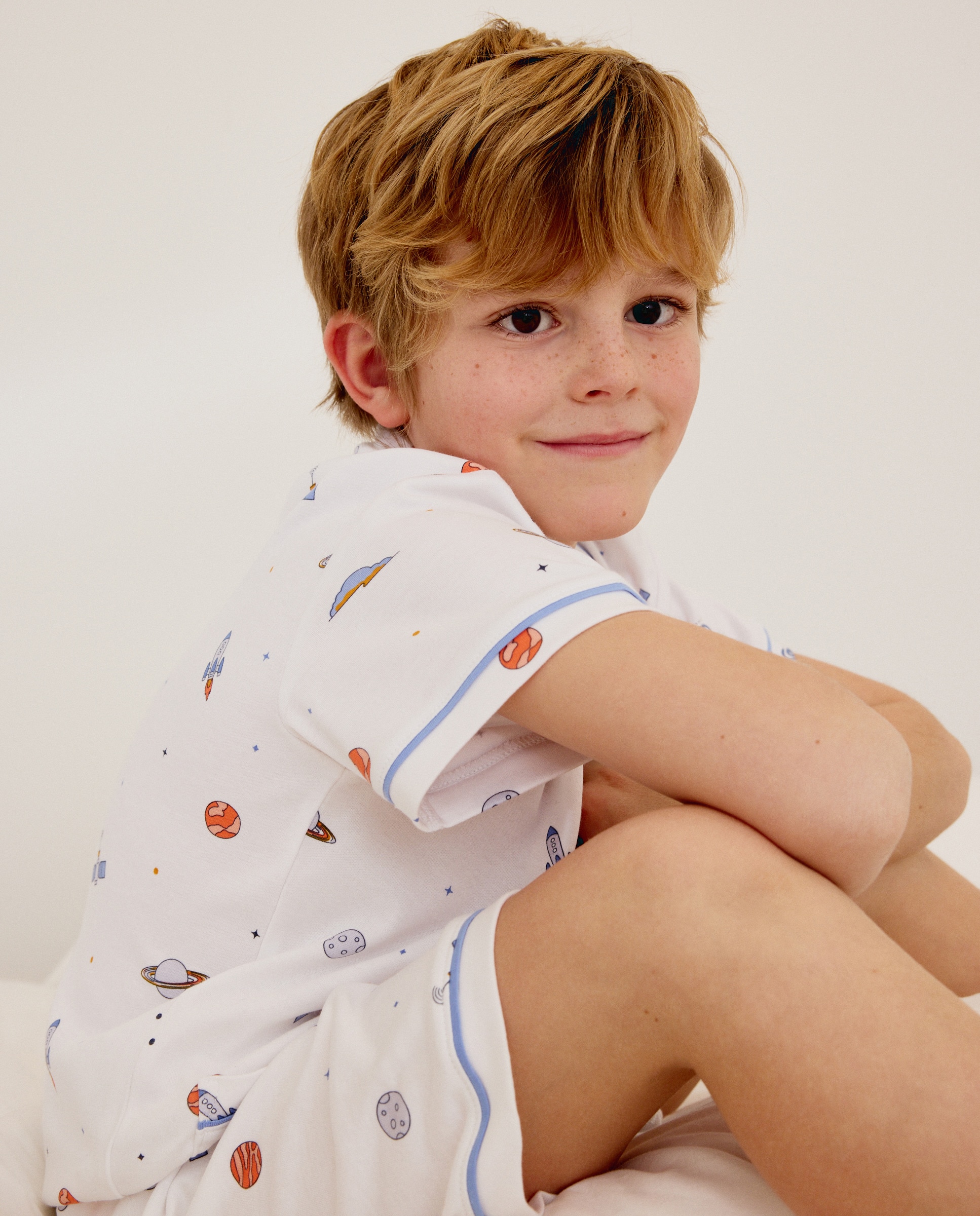 Pijama de Malha Curto Abotoado com Estampado de Fantasia Branco-2