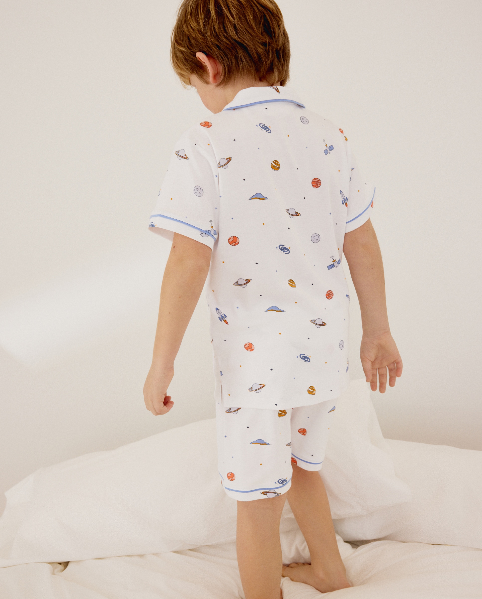 Pijama de Malha Curto Abotoado com Estampado de Fantasia Branco-3