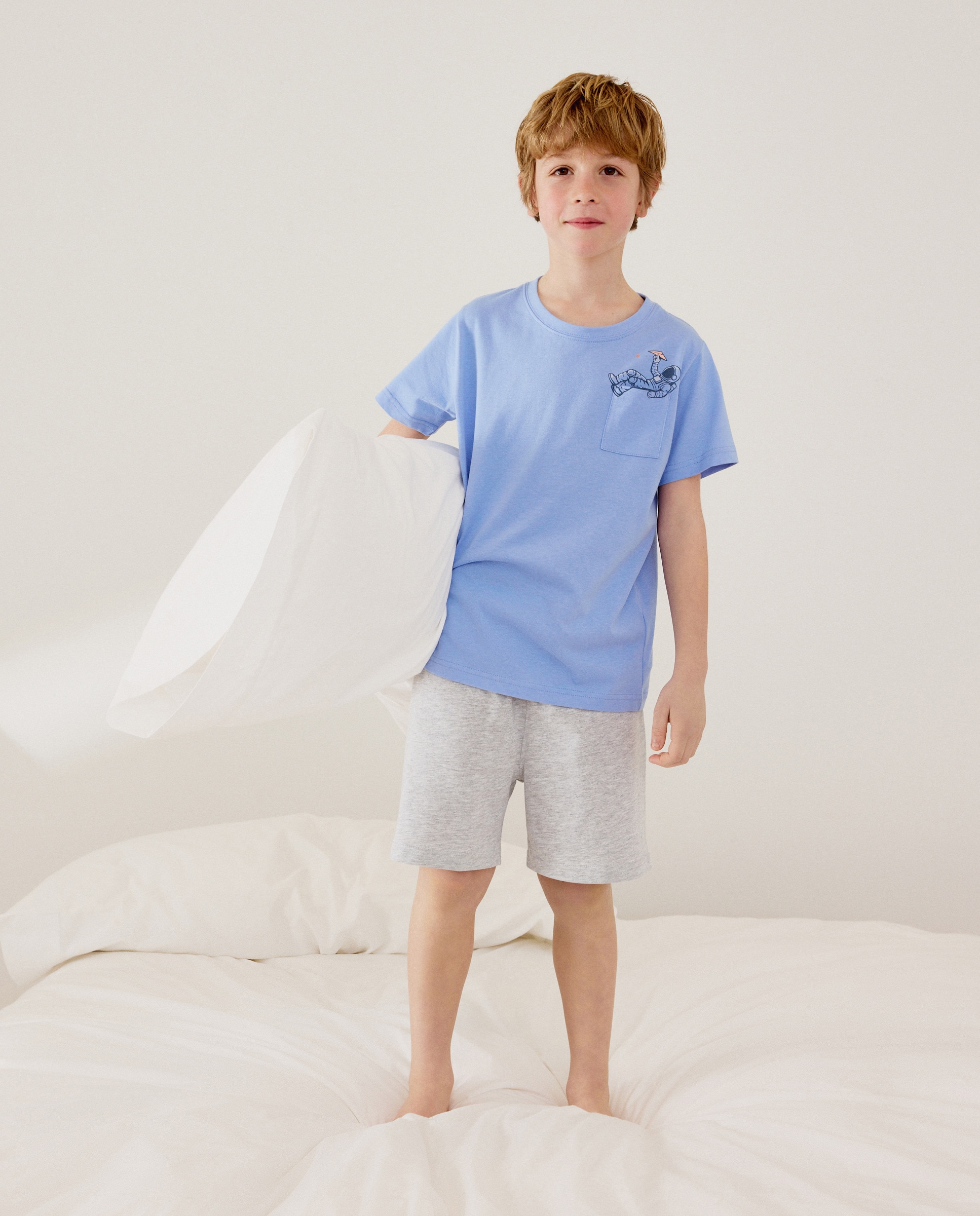 Pijama de Malha Curto com Bolso Estampado à Frente e nas Costas Cotton Juice Azul-2