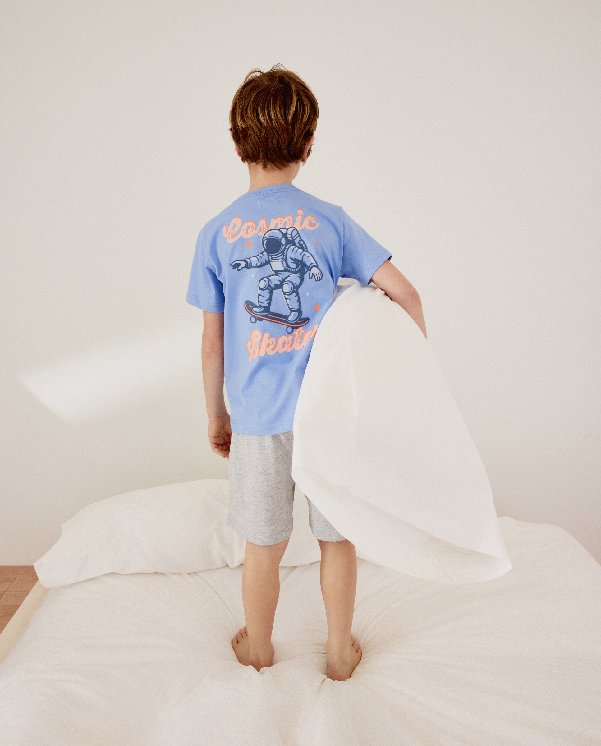 Pijama de Malha Curto com Bolso Estampado à Frente e nas Costas Cotton Juice Azul-3