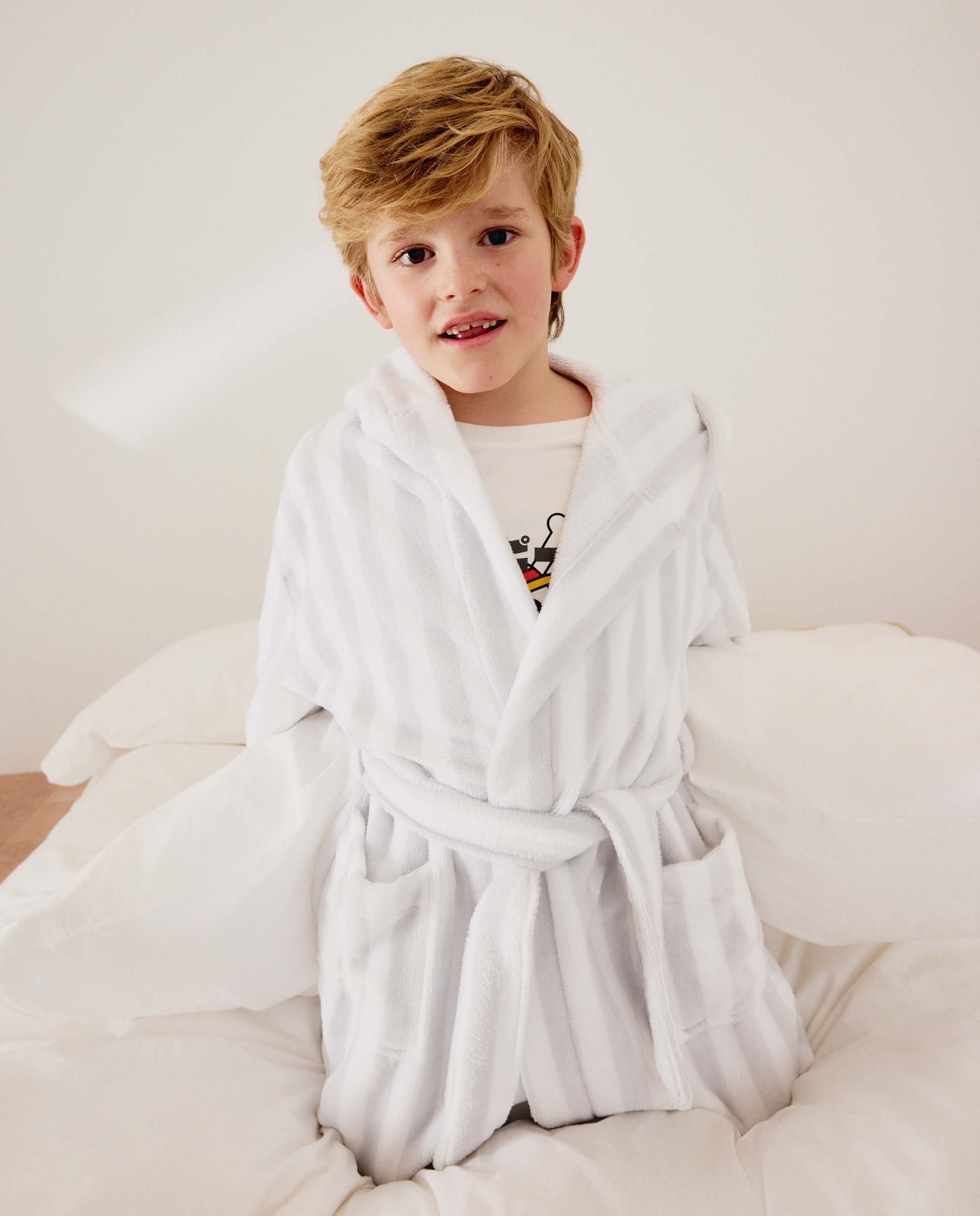 Roupão de Banho de Algodão às Riscas Preto-1