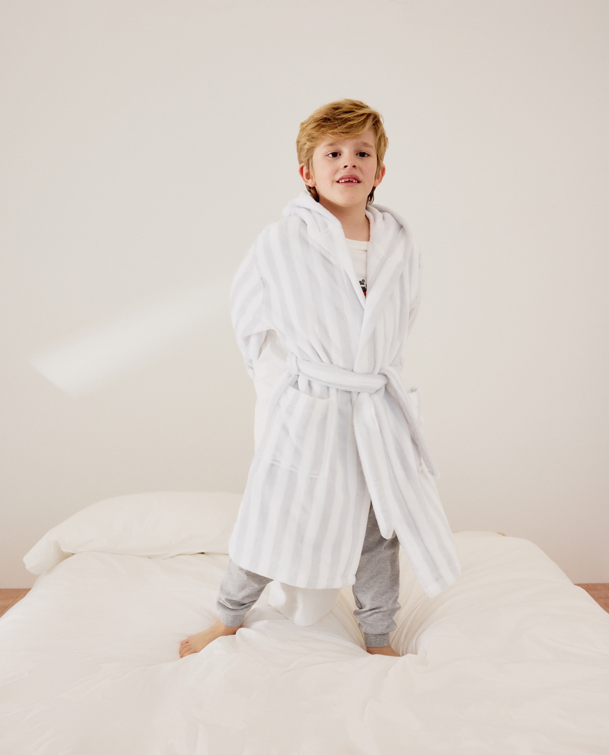 Roupão de Banho de Algodão às Riscas Preto-2