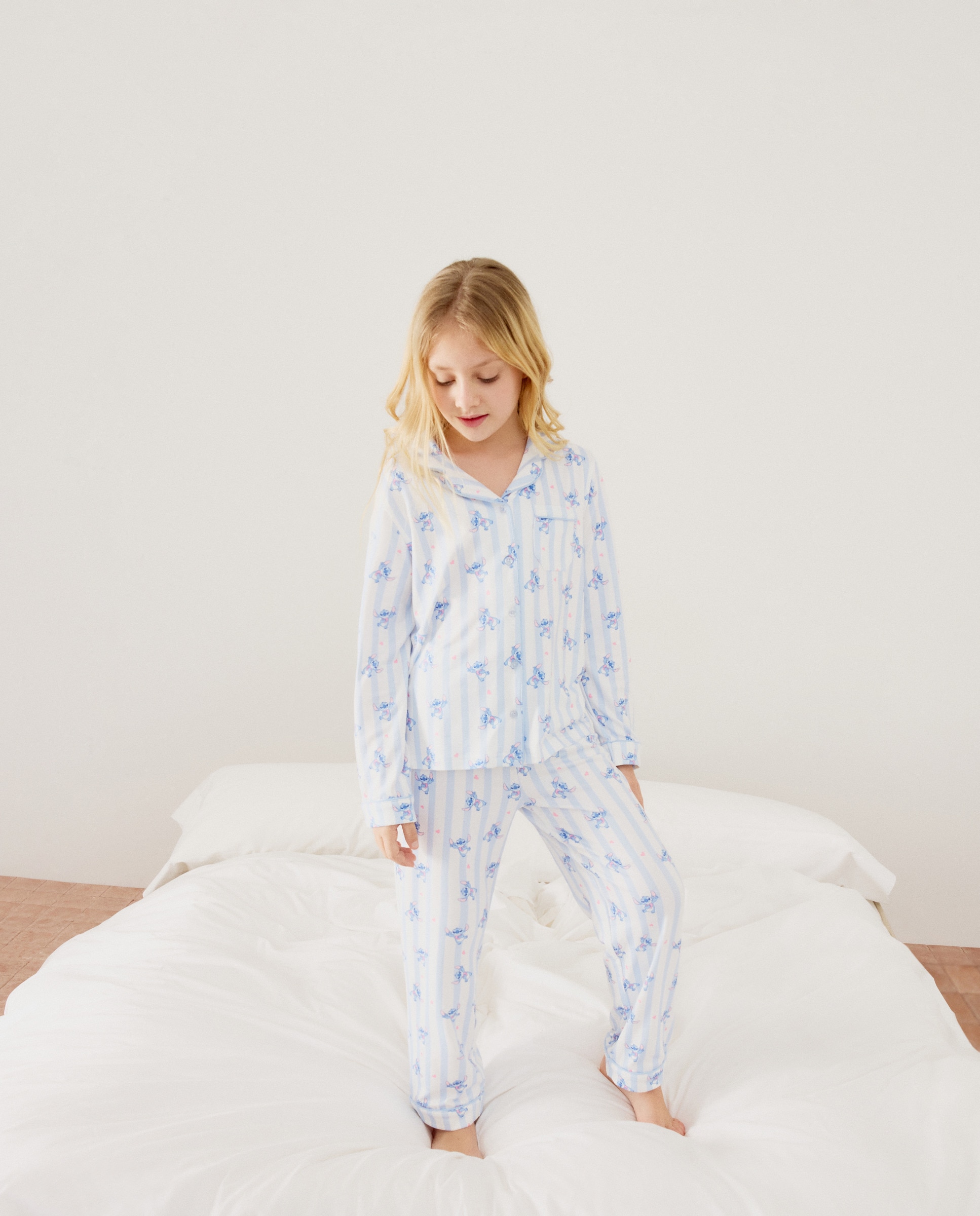 Pijama Comprido Abotoado Lilo & Stitch às Riscas Cotton Juice Azul-2