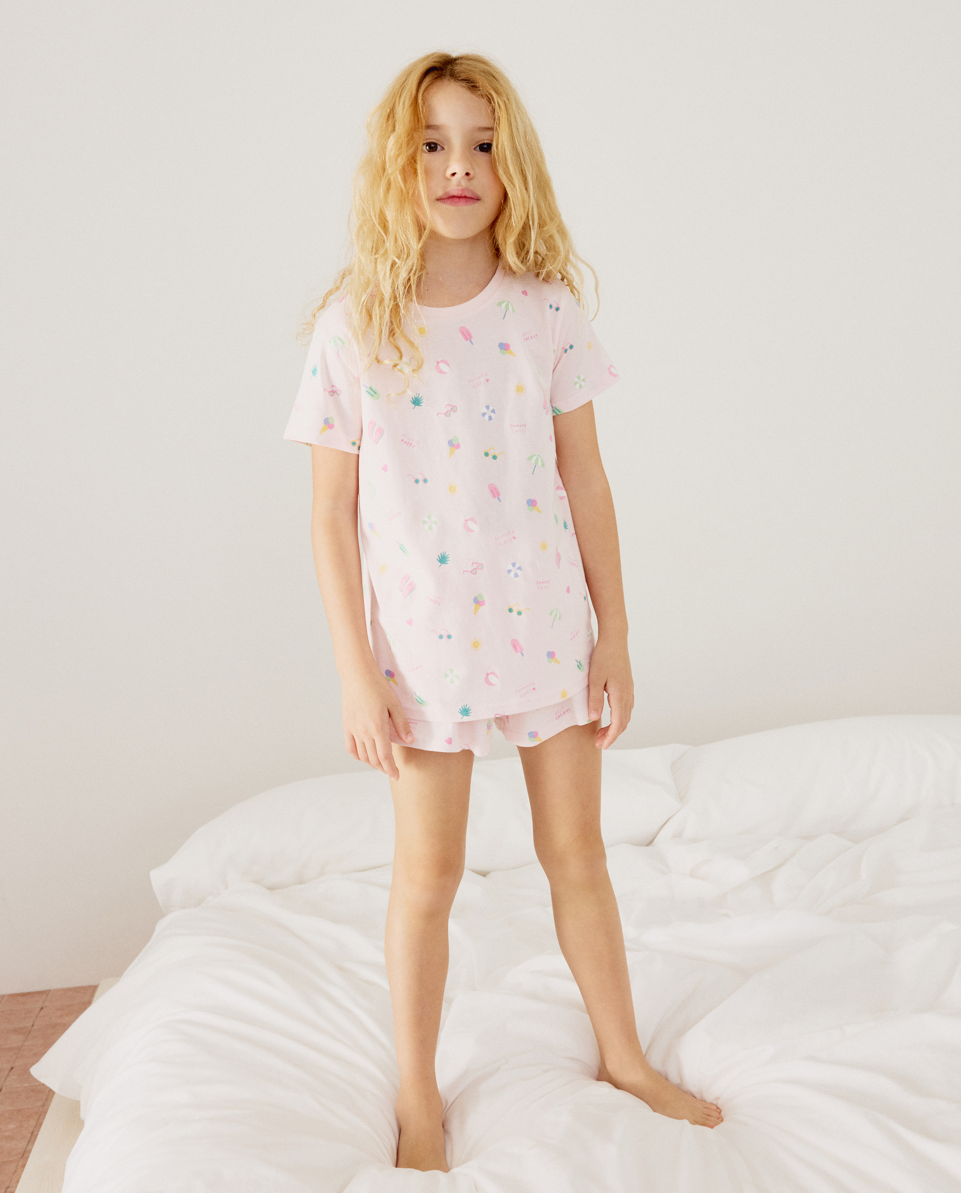 Pijama Curto com Estampado de Praia Cotton Juice Rosa-2