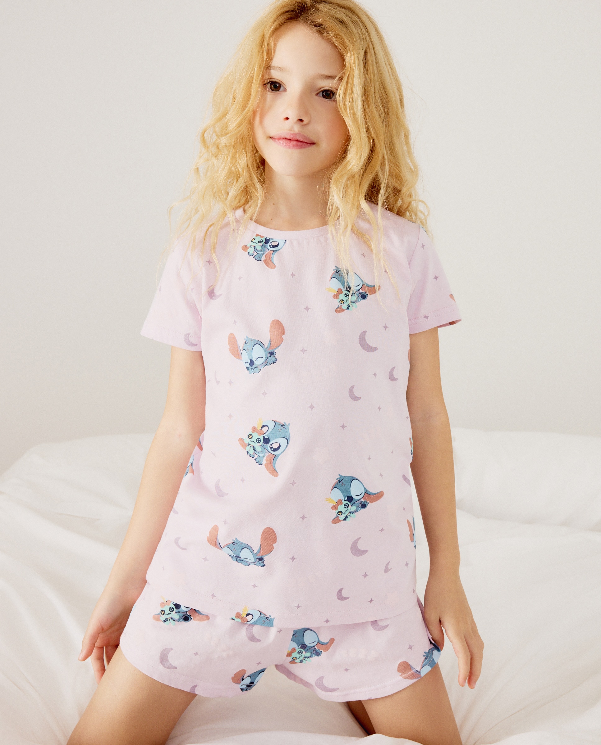 Pijama de Malha Curto Lilo & Stitch Rosa-2