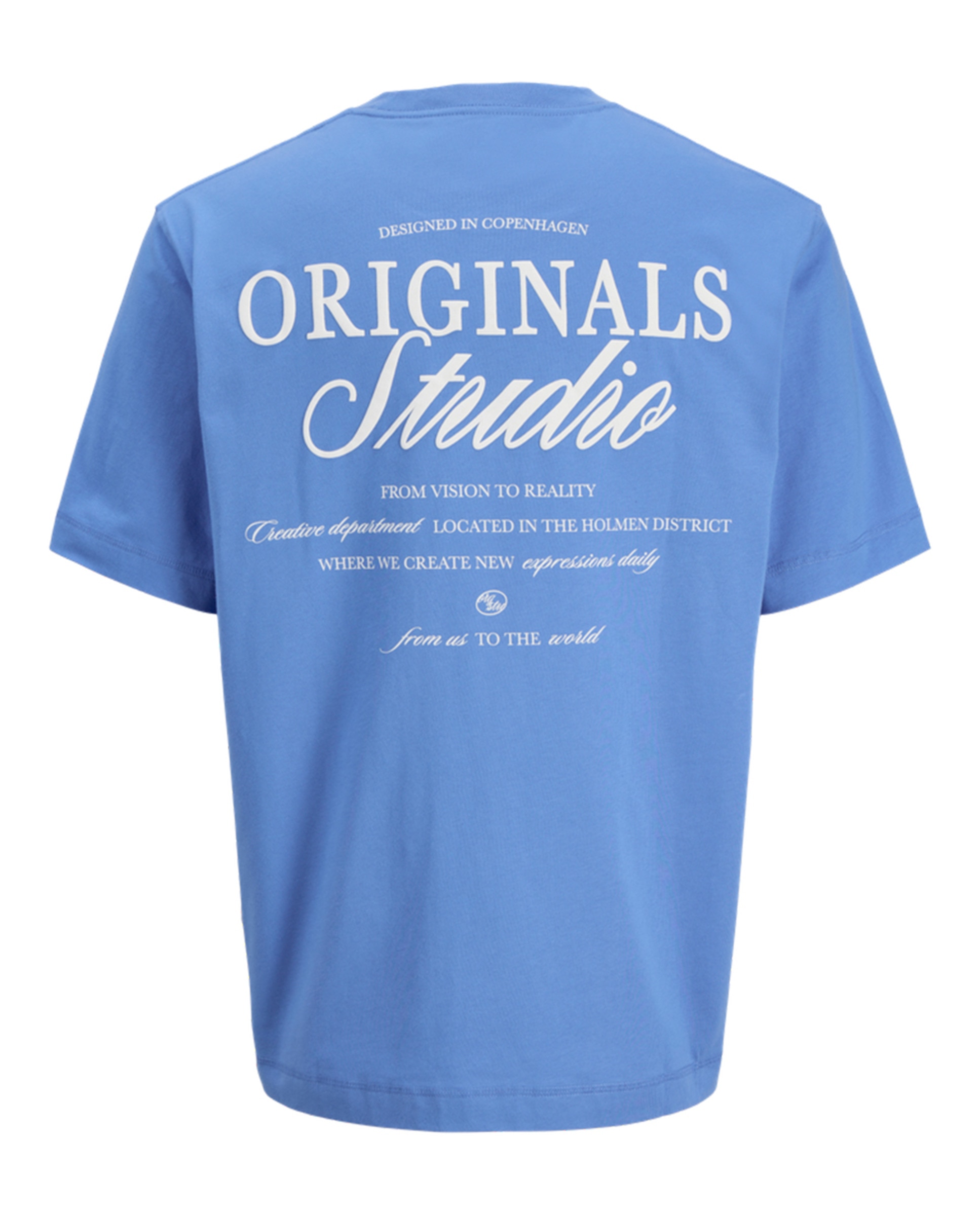 T-shirt de Manga Curta com Backprint Azul-7