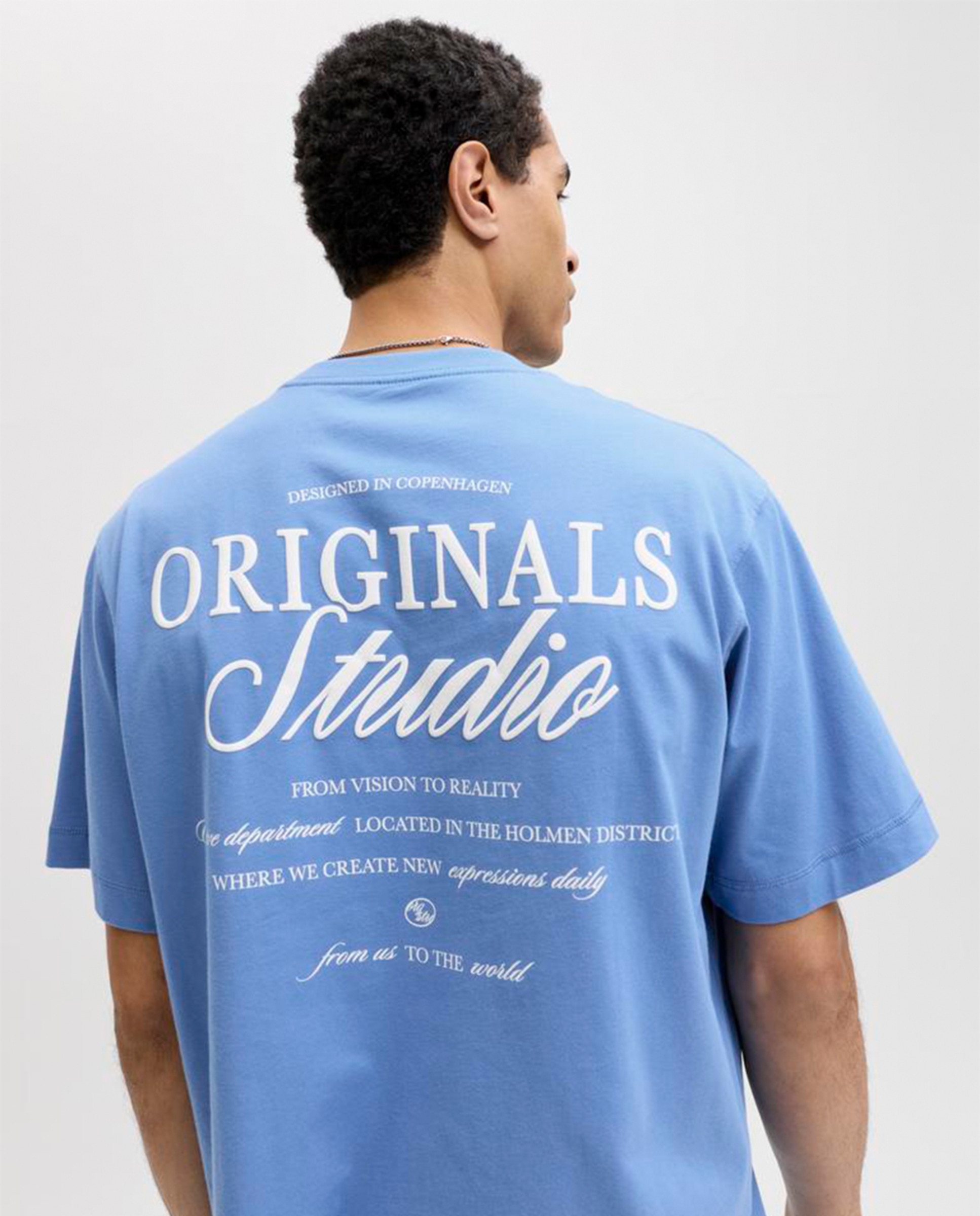 T-shirt de Manga Curta com Backprint Azul-3