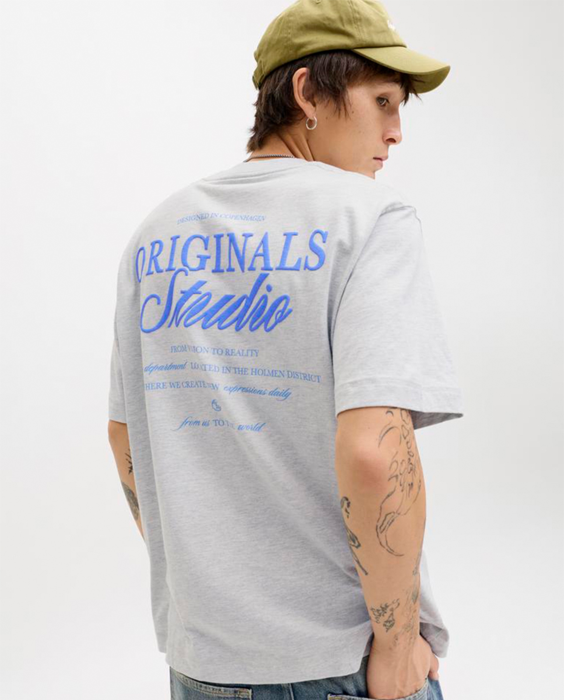 T-shirt de Manga Curta com Backprint Cinzento-3