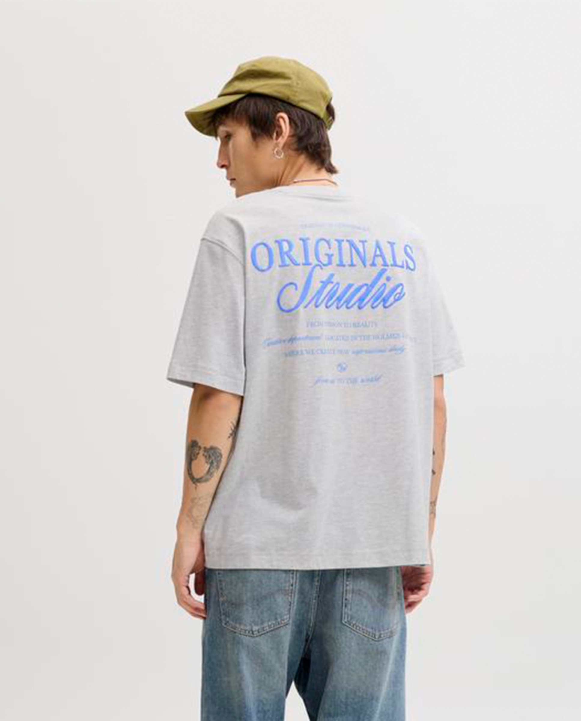 T-shirt de Manga Curta com Backprint Cinzento-2