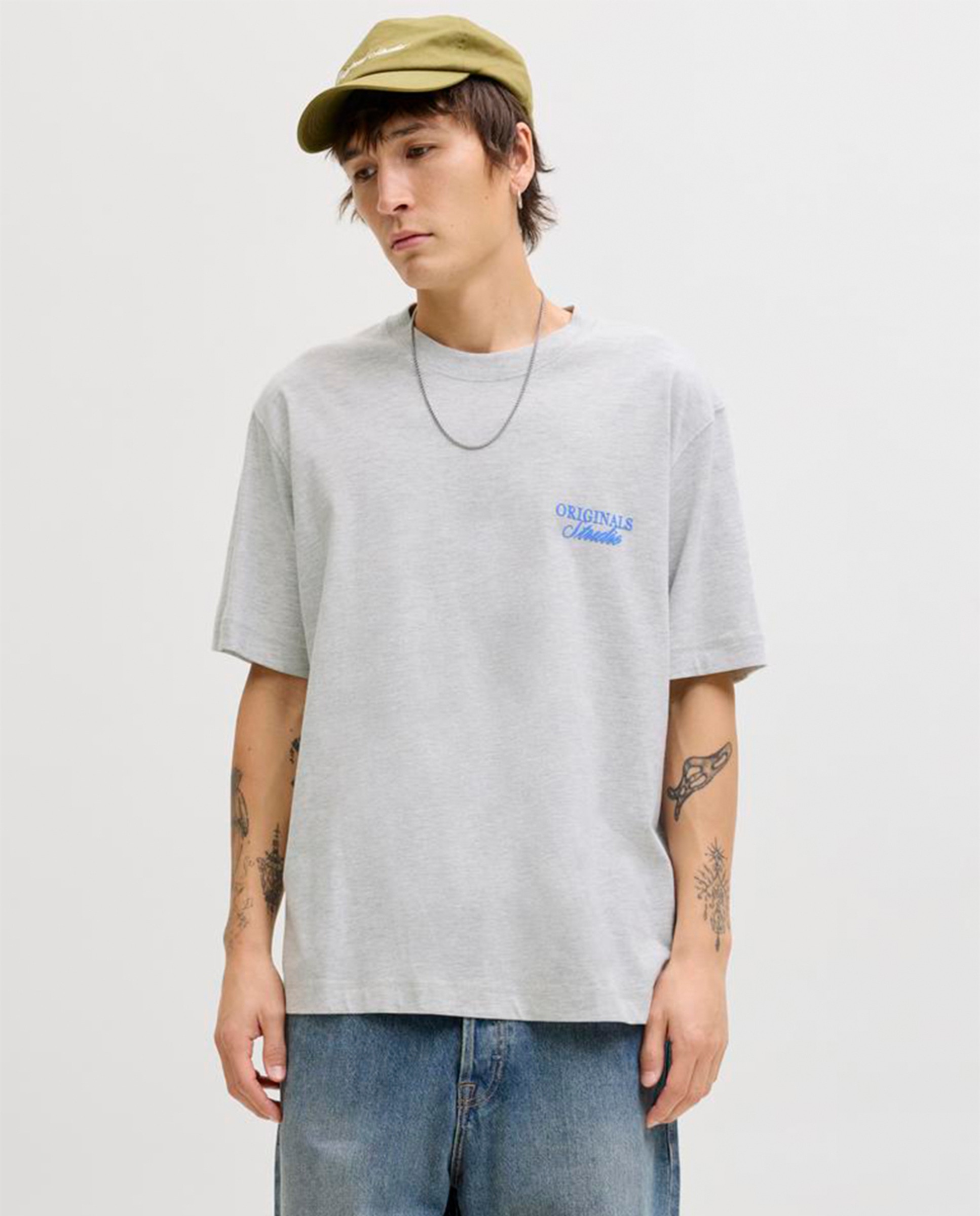 T-shirt de Manga Curta com Backprint Cinzento-1