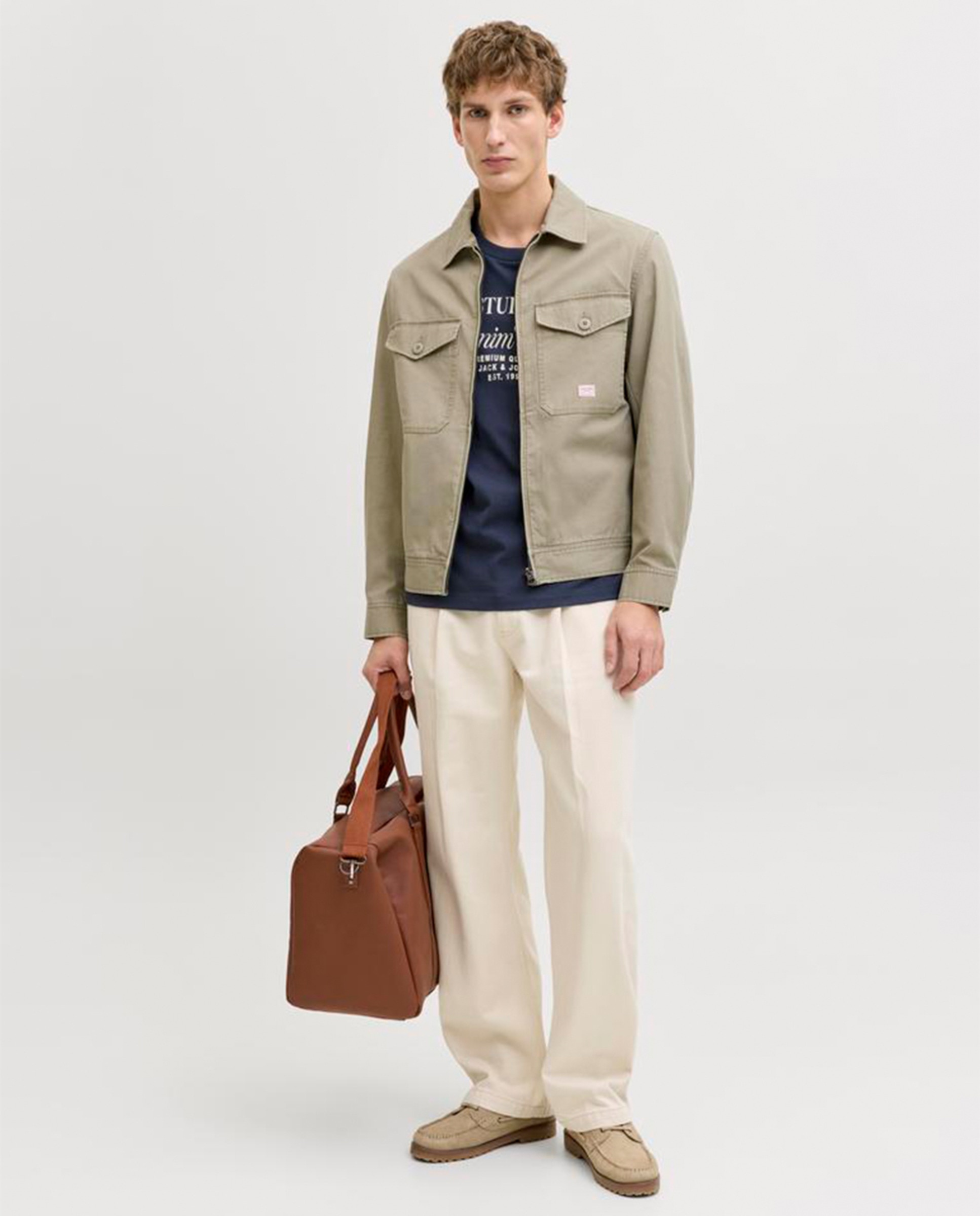 Blusão com Colarinho de Camisa e Bolsos à Frente Castanho-claro-8