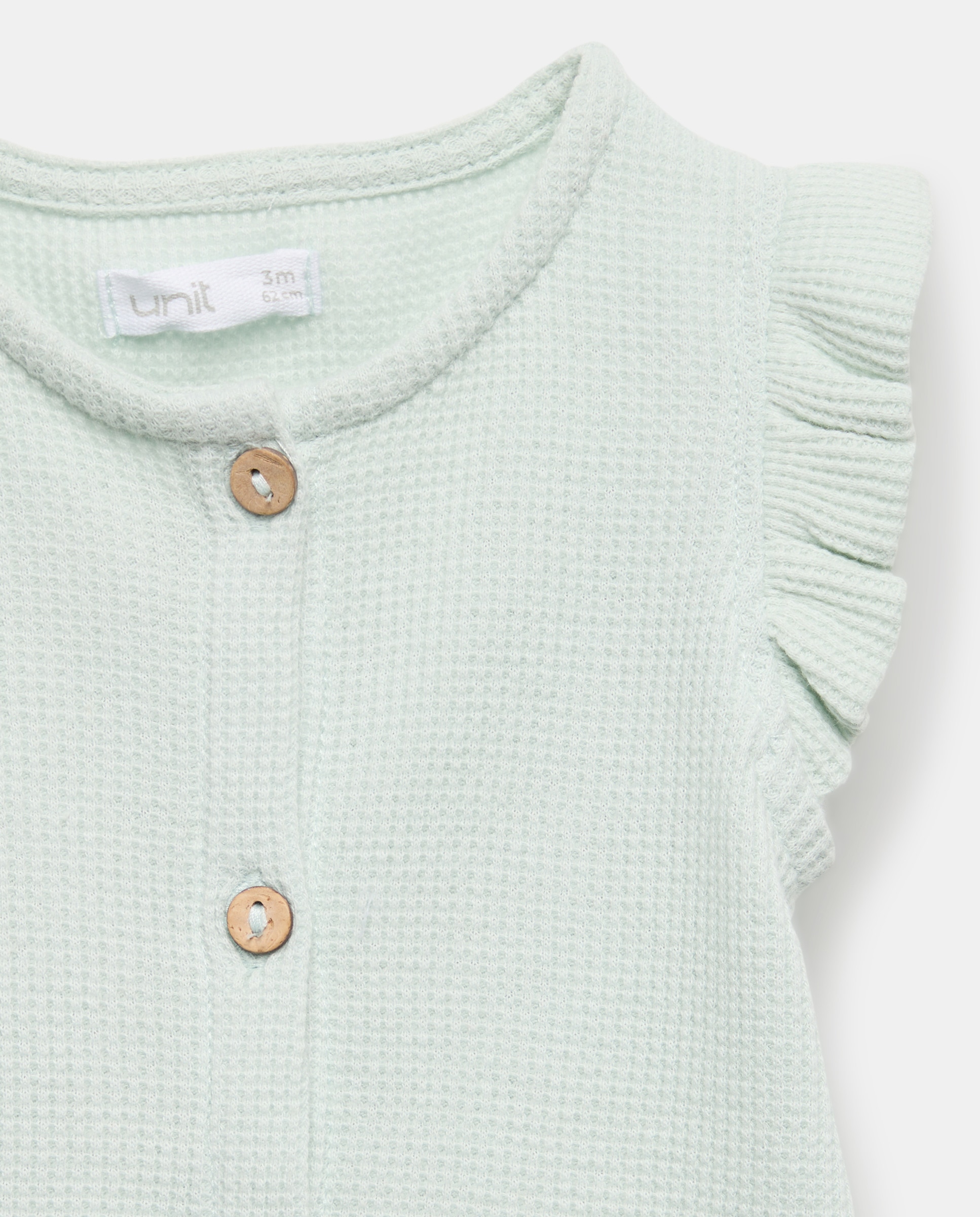 Pijama de bebé waffle sin mangas 582 Verde agua-3