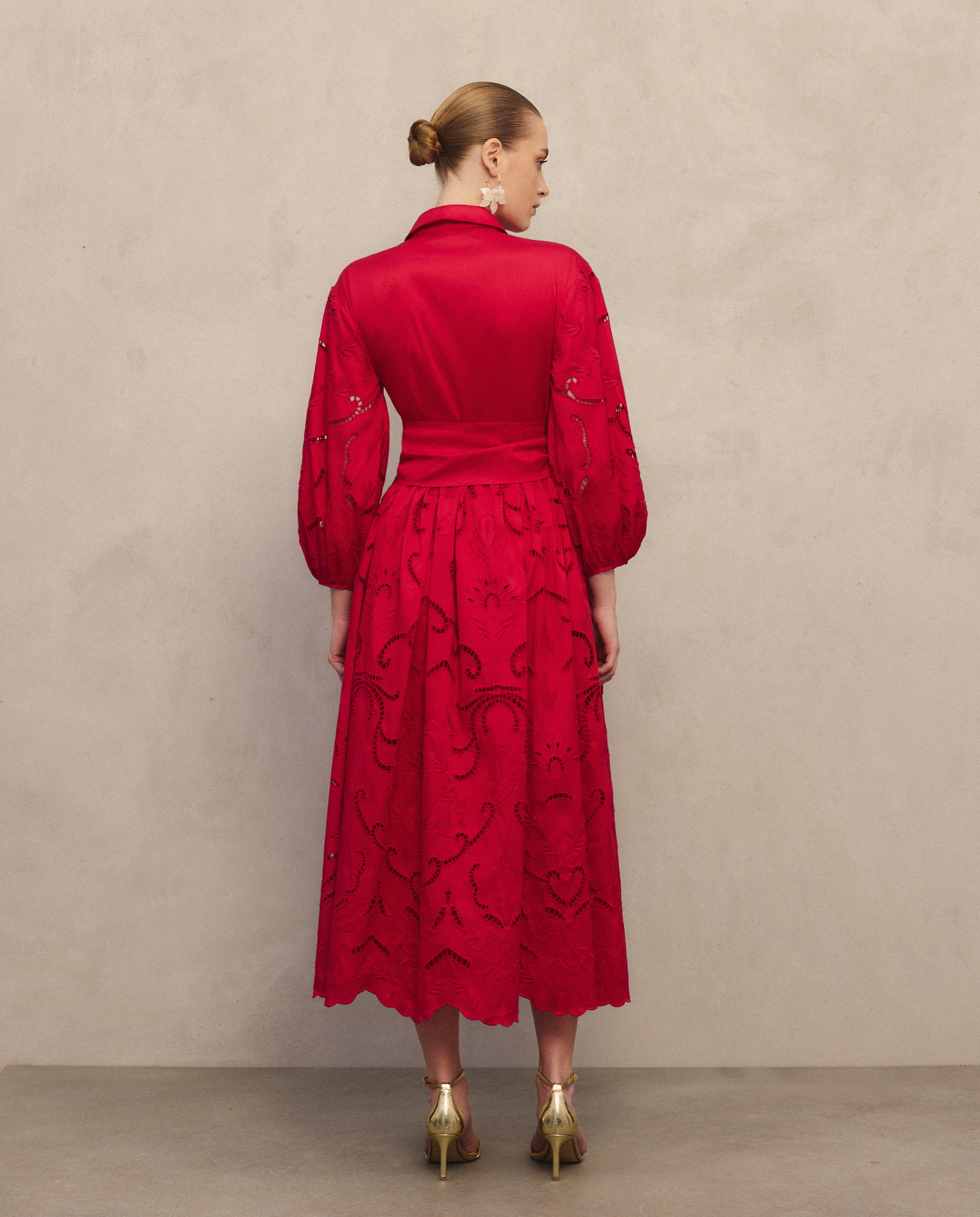 Vestido midi com volume 600 Vermelho-3