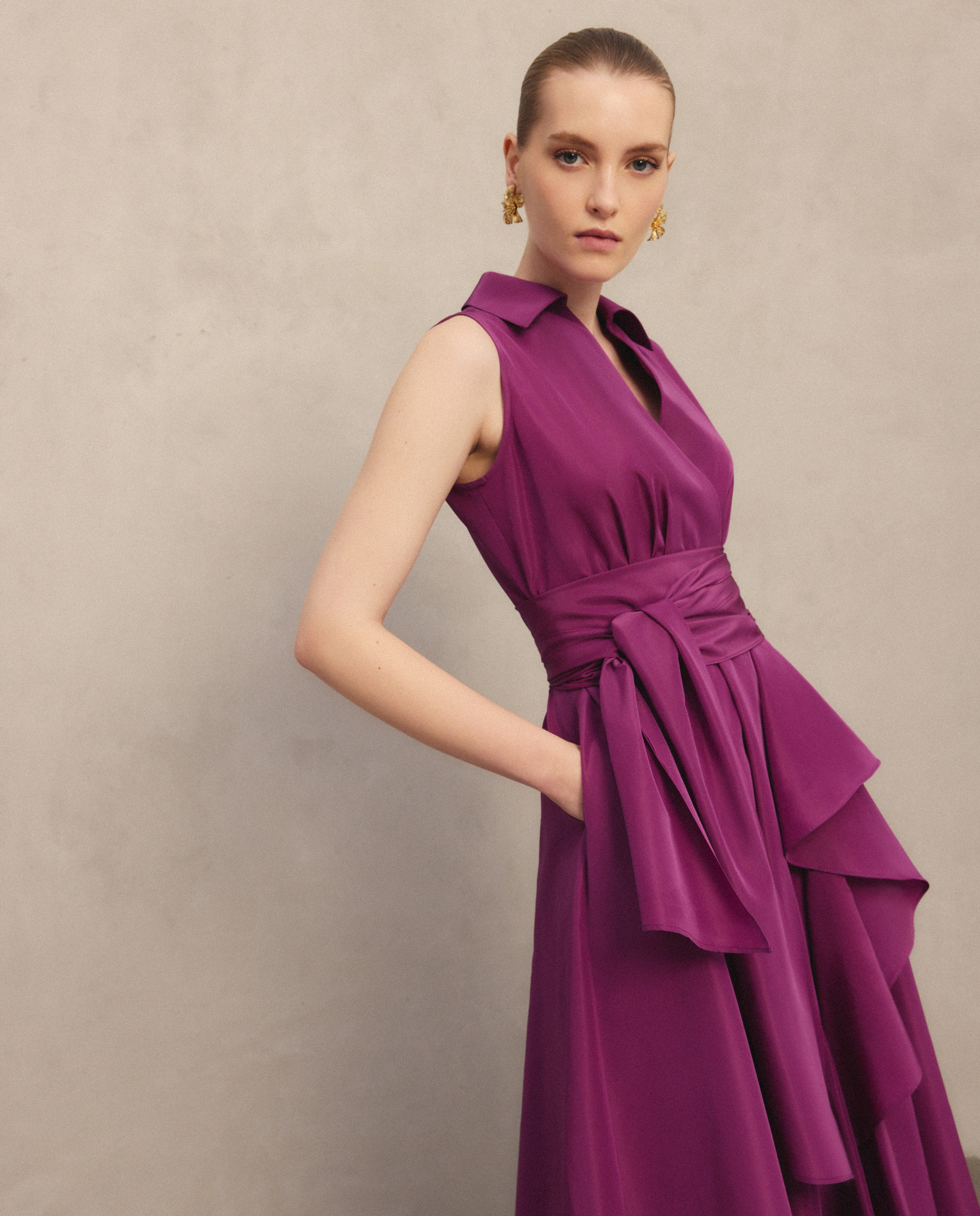 Vestido midi com volume Buganvília-2