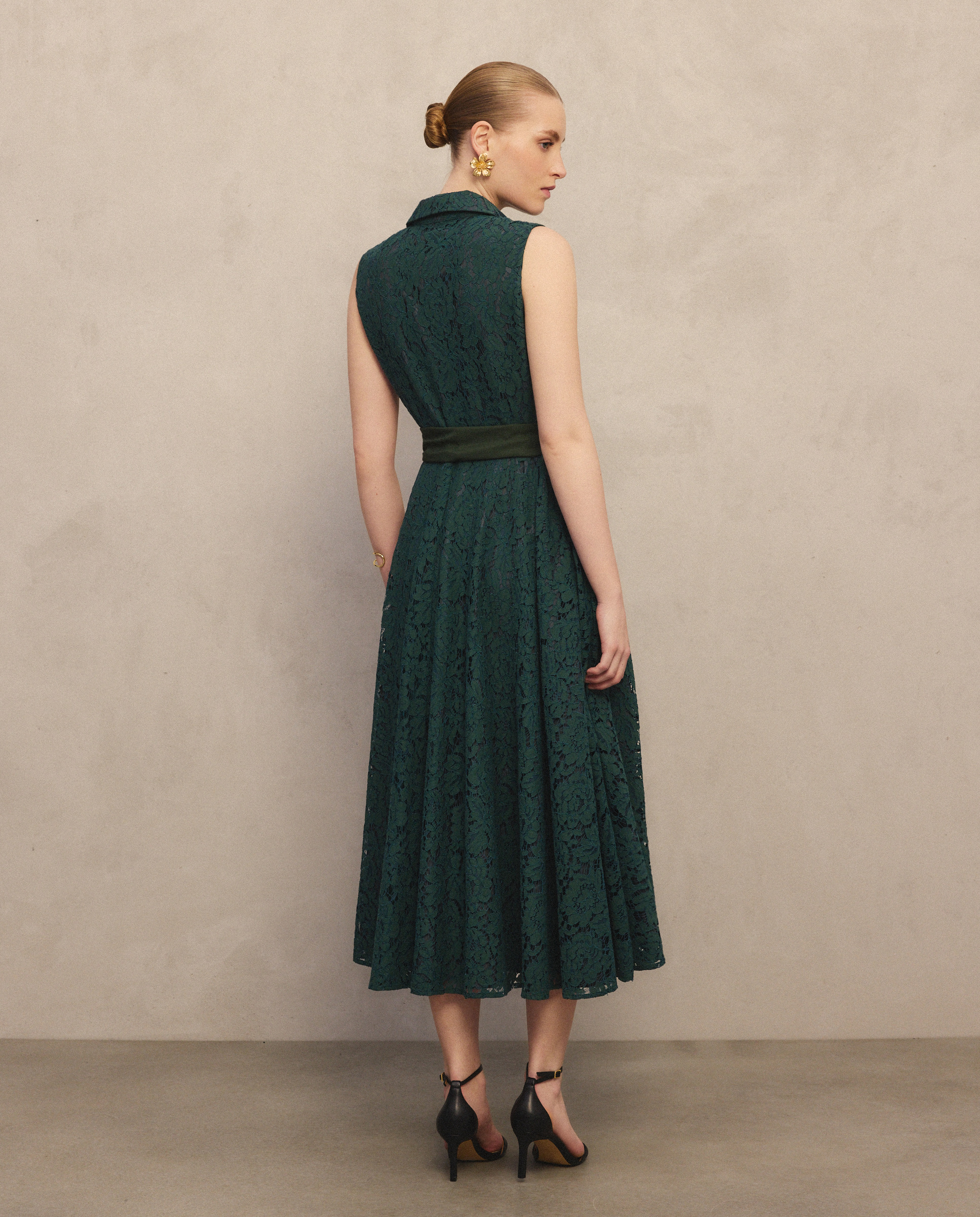 Vestido Camiseiro Midi com Renda 530 Verde Escuro-3
