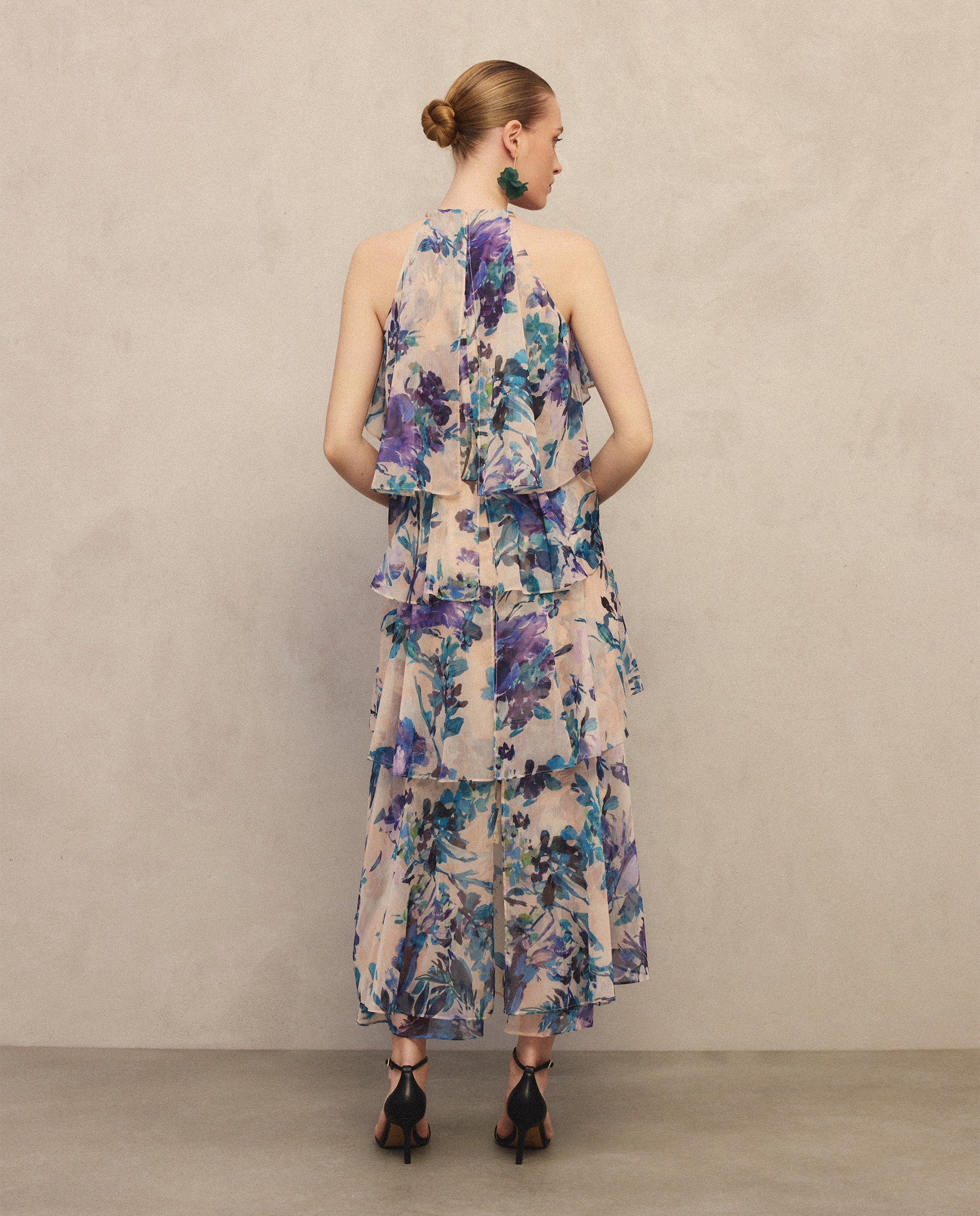 Vestido Midi com Capas e Écharpe Verde-3