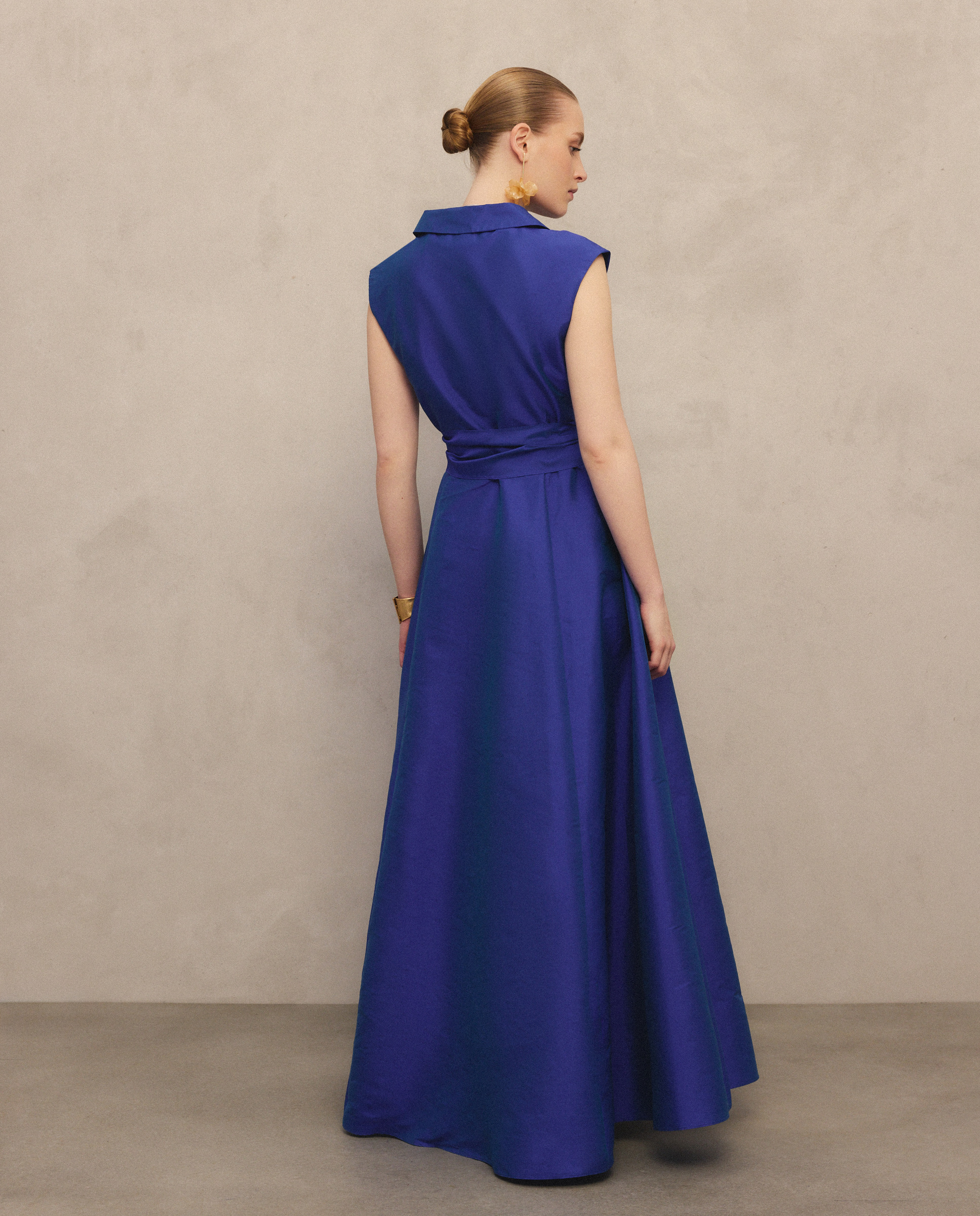 Vestido comprido sem mangas Azul Tinta-3