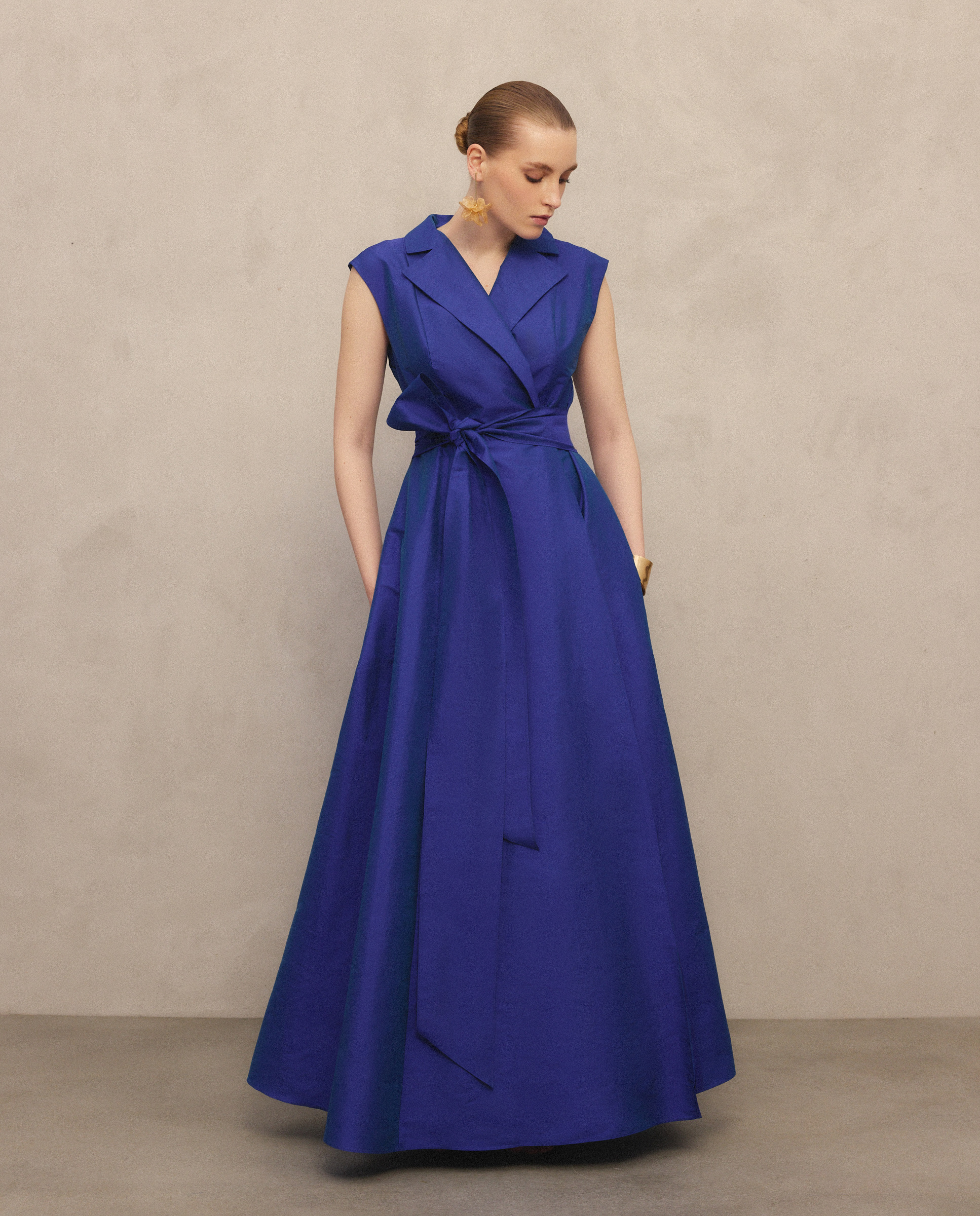 Vestido comprido sem mangas Azul Tinta-2