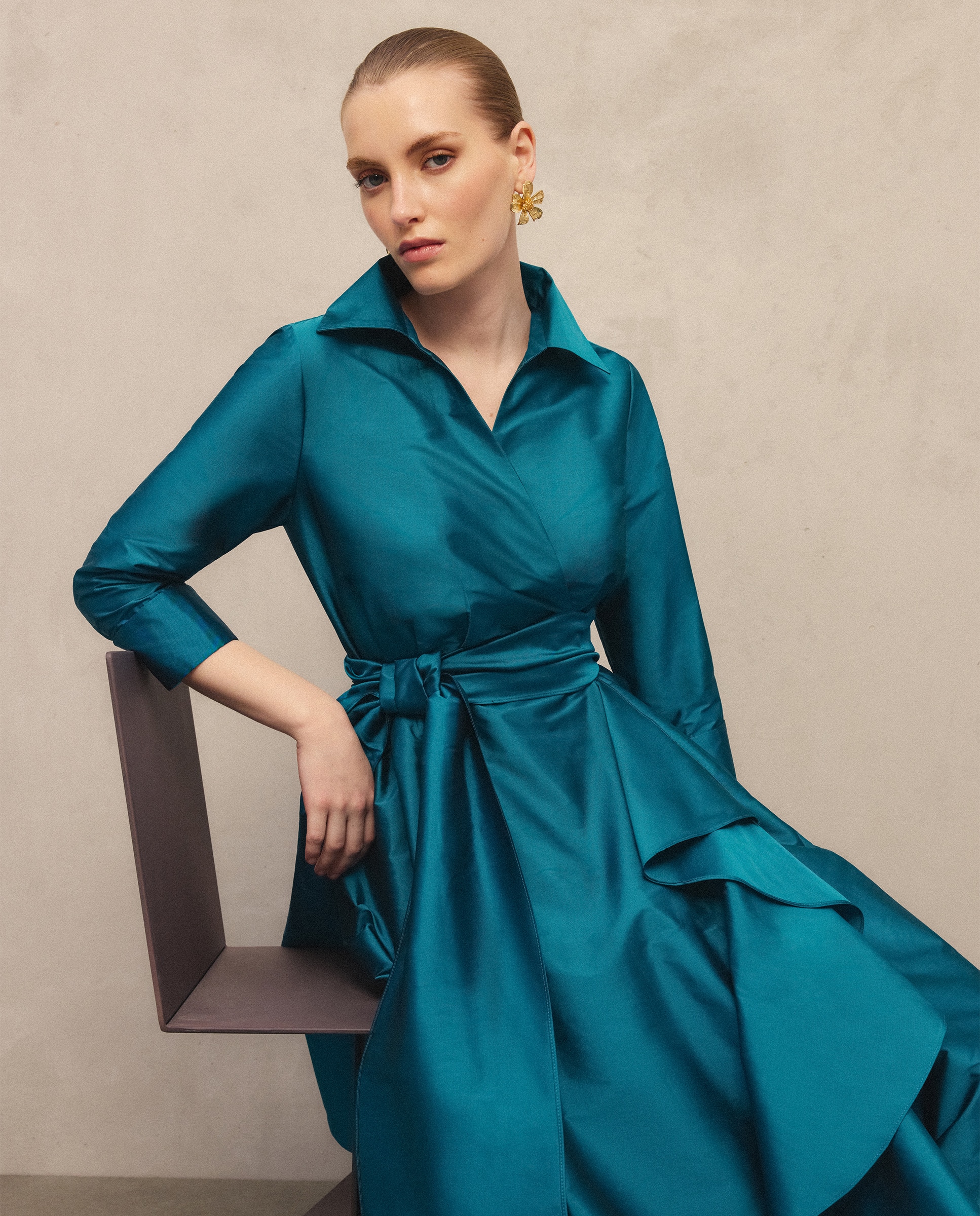Vestido Comprido com Mangas 450 Turquesa-2