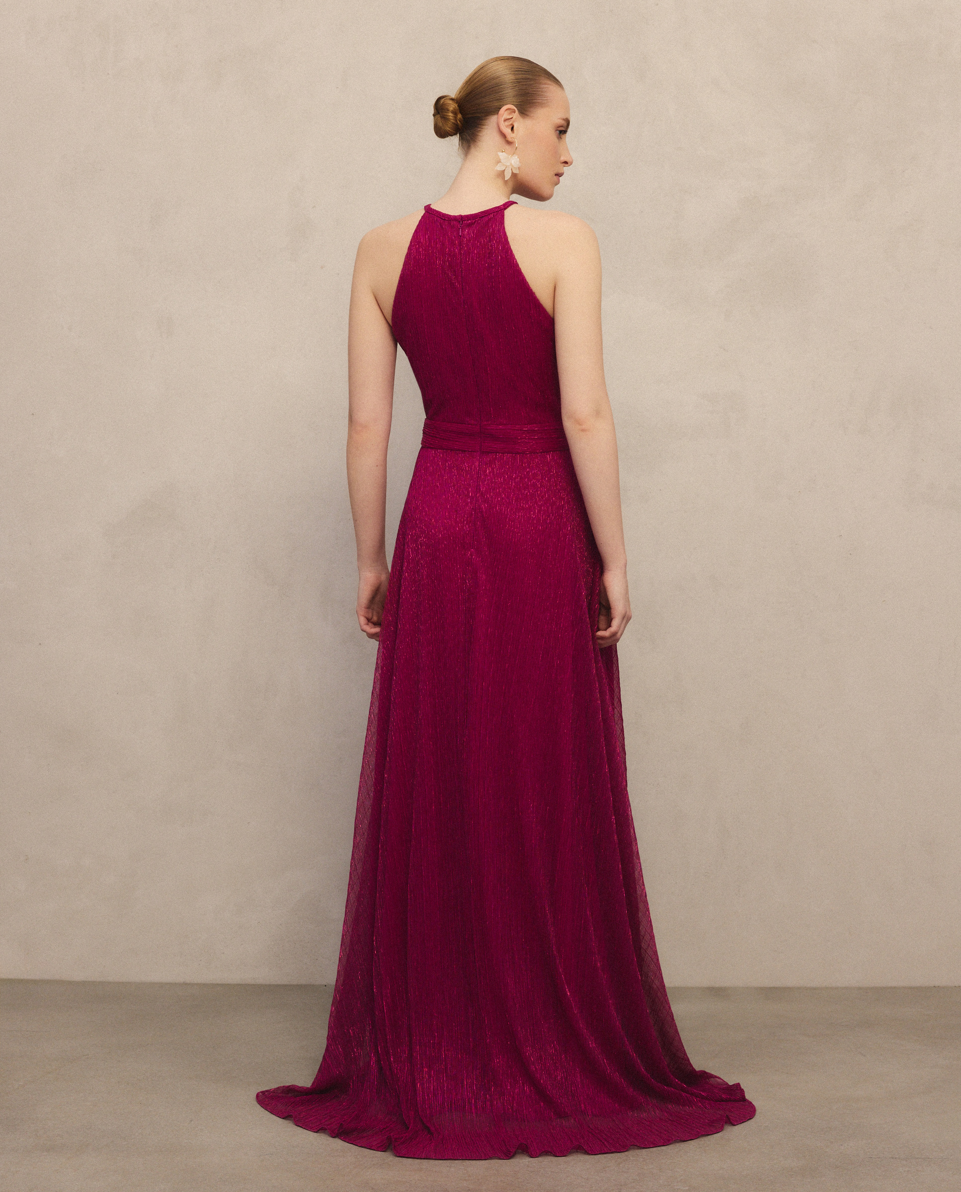 Vestido Comprido de Malha de Fio Metalizado Buganvília-3