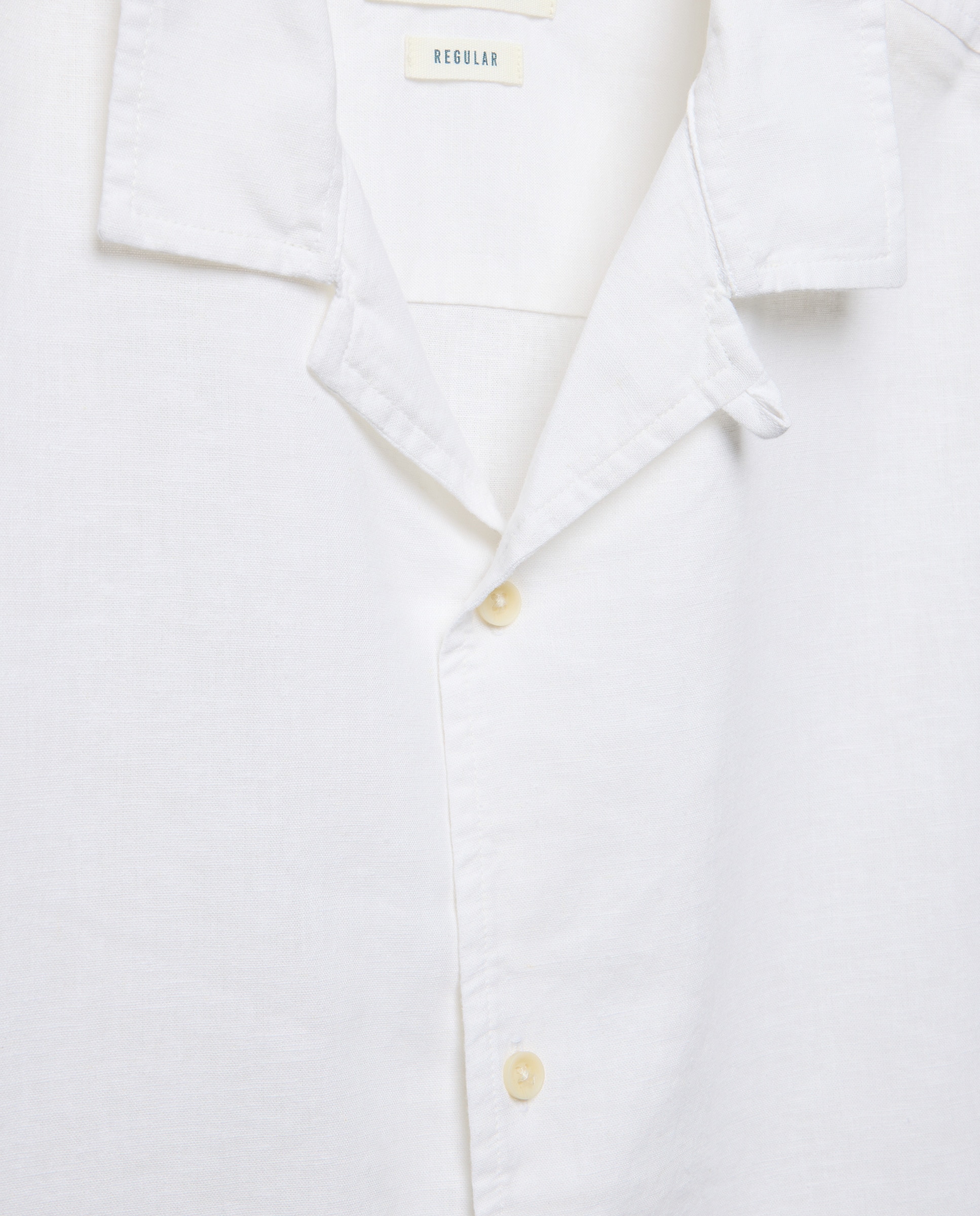 Camisa de Linho com Manga Curta Branco-5