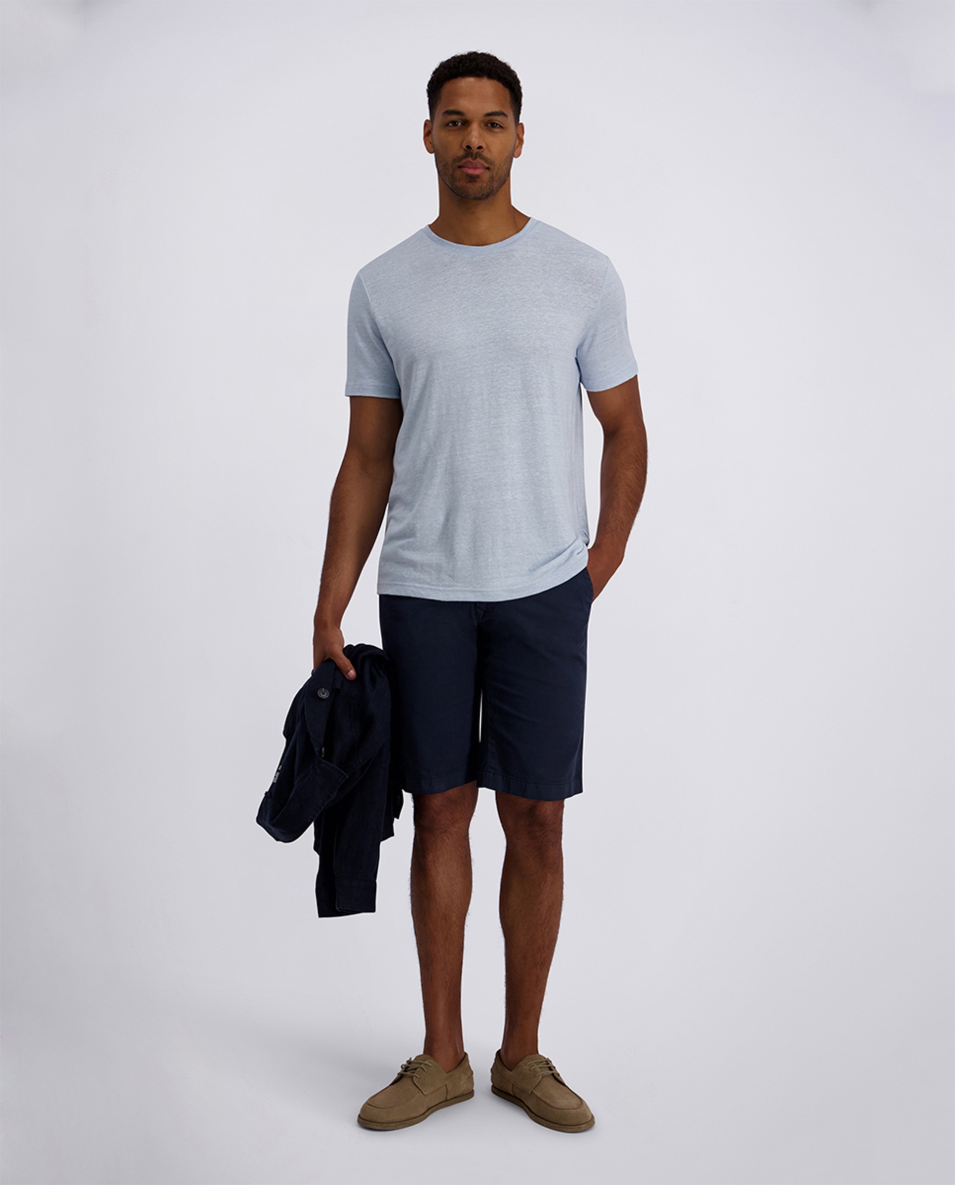 Bermudas de Linho Regular Fit - Branco Azul-marinho-6