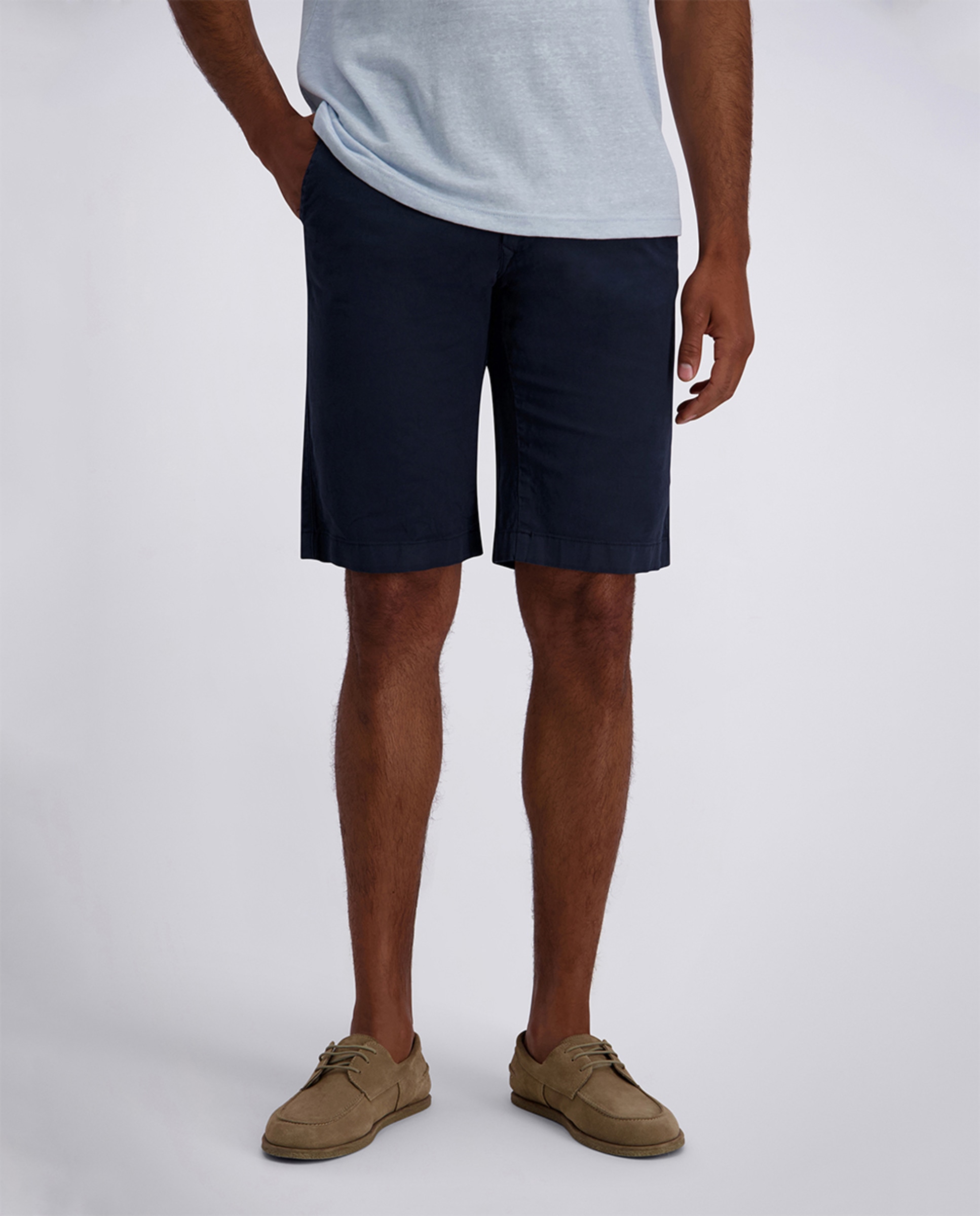 Bermudas de Linho Regular Fit - Branco Azul-marinho-2