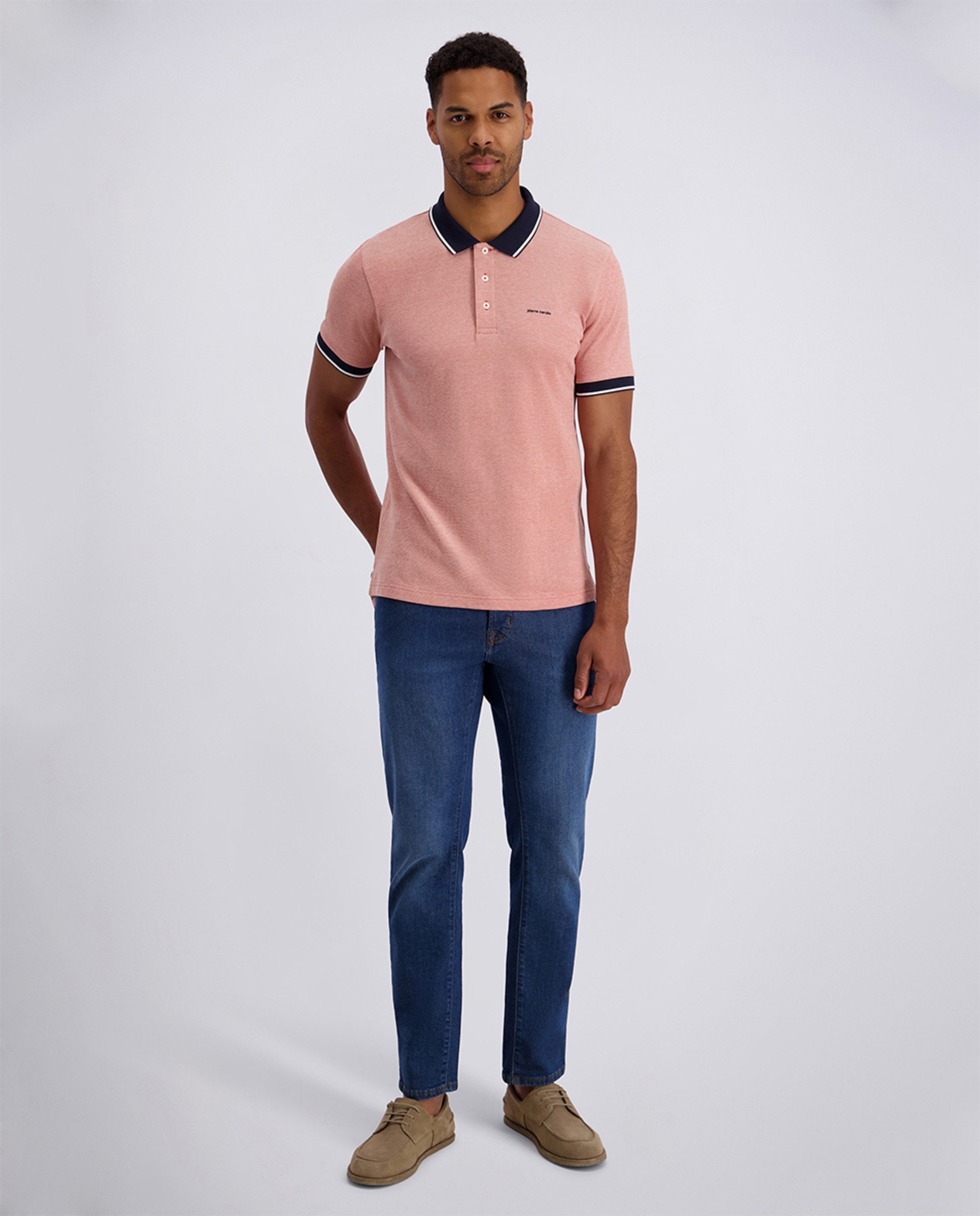 Polo Básico com Bolso Regular Fit Bitonal - Bege Vermelho-5