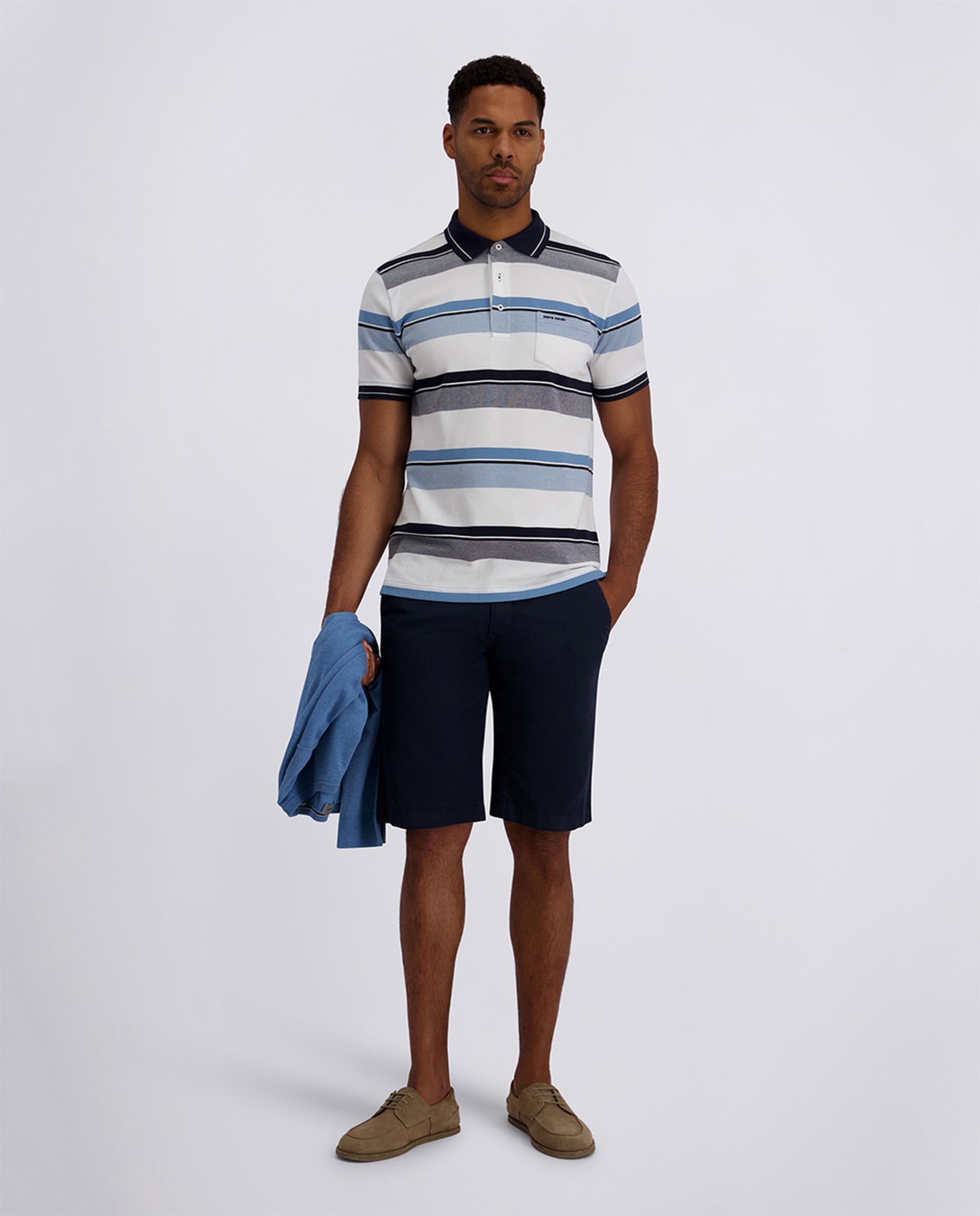 Polo de Algodão Regular Fit às Riscas Largas - Azul Azul-6