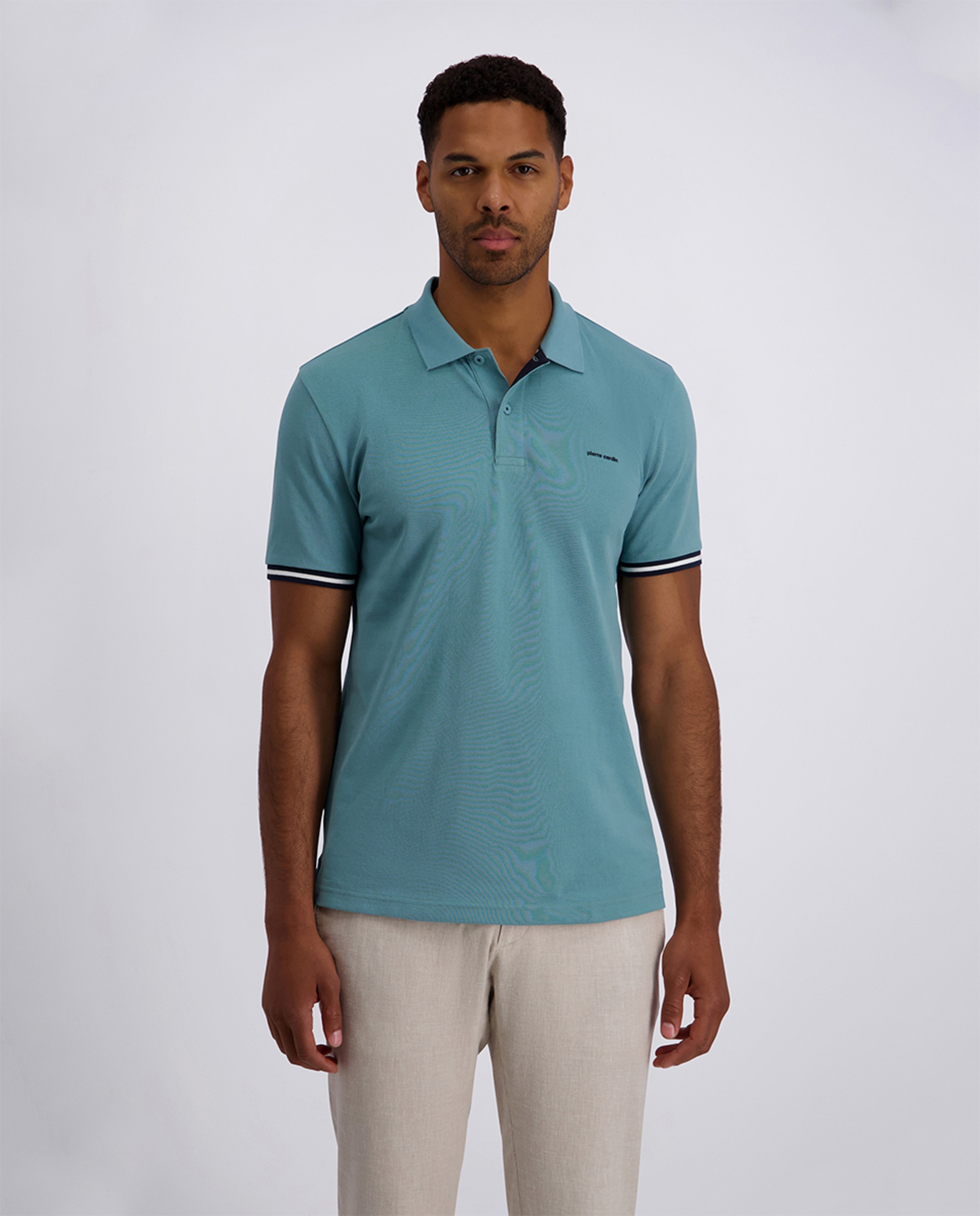Polo Básico de Performance Piqué Regular Fit - Branco Azul-1