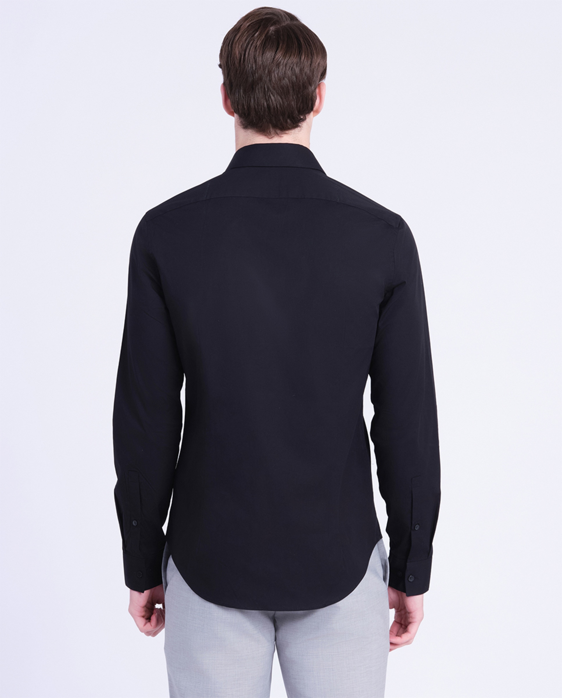 Camisa Clássica Slim Fit de Popelina Preto-2
