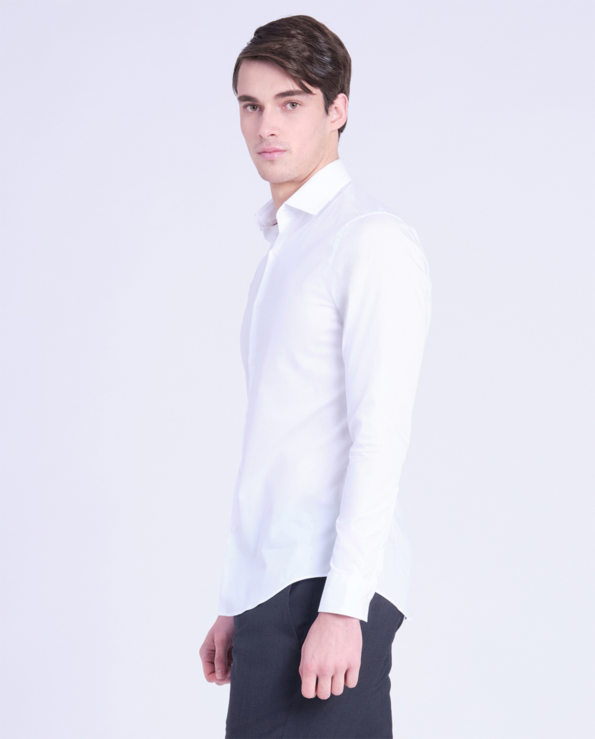 Camisa Clássica Slim Fit de Popelina Branco-5