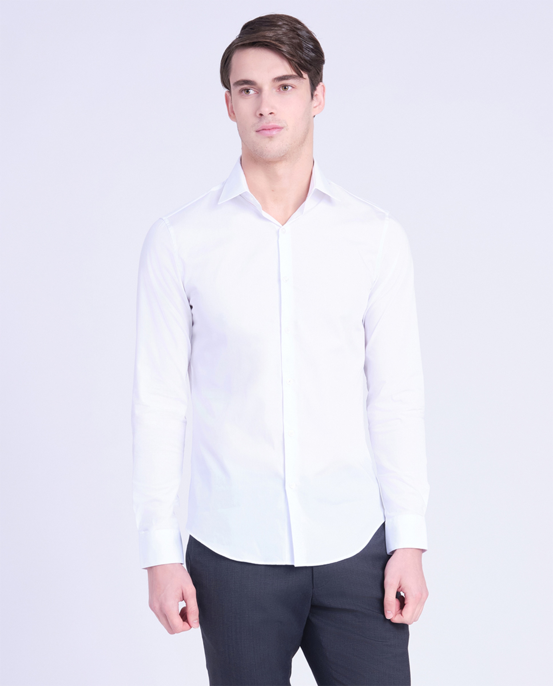 Camisa Clássica Slim Fit de Popelina Branco-3