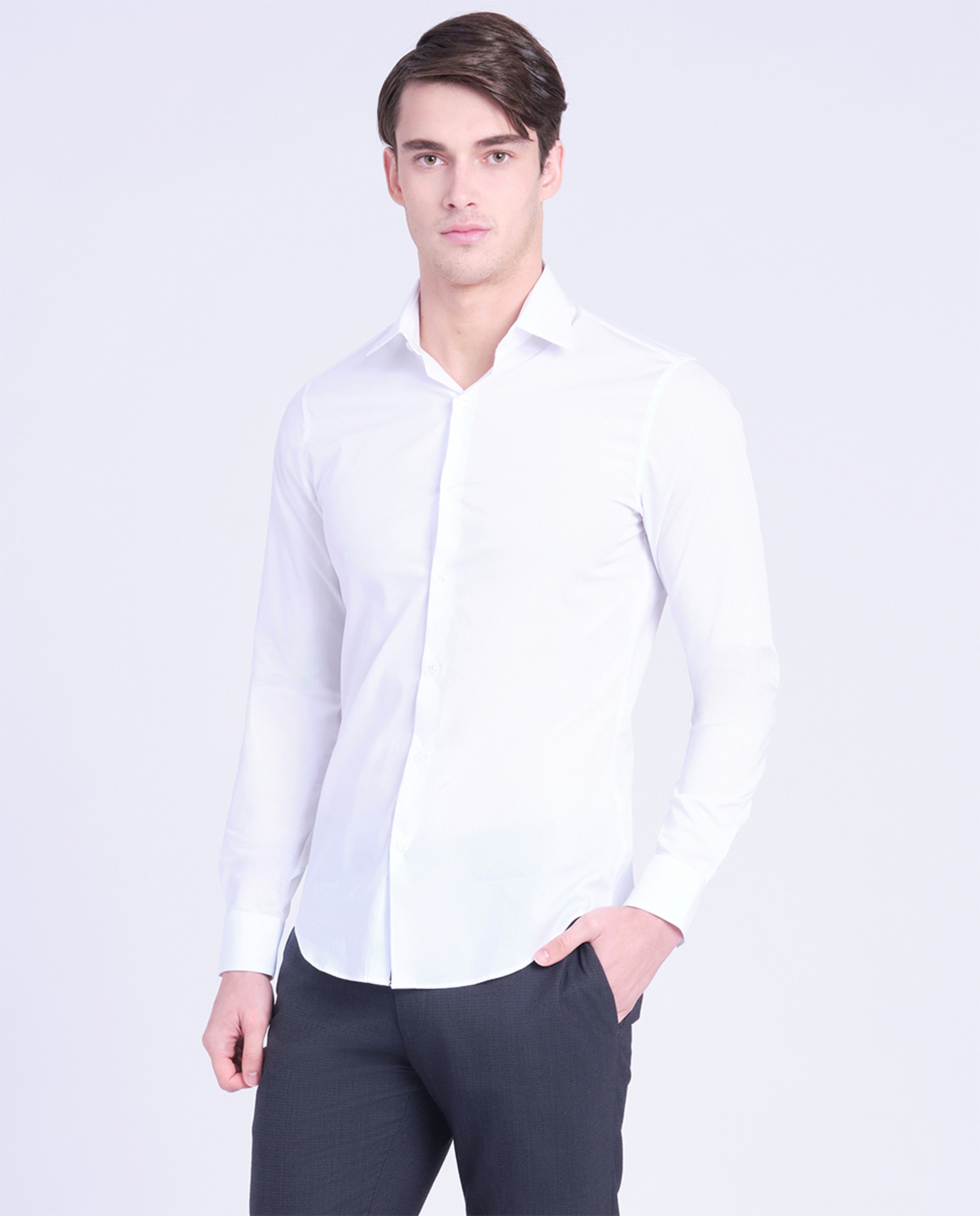 Camisa Clássica Slim Fit de Popelina Branco-1