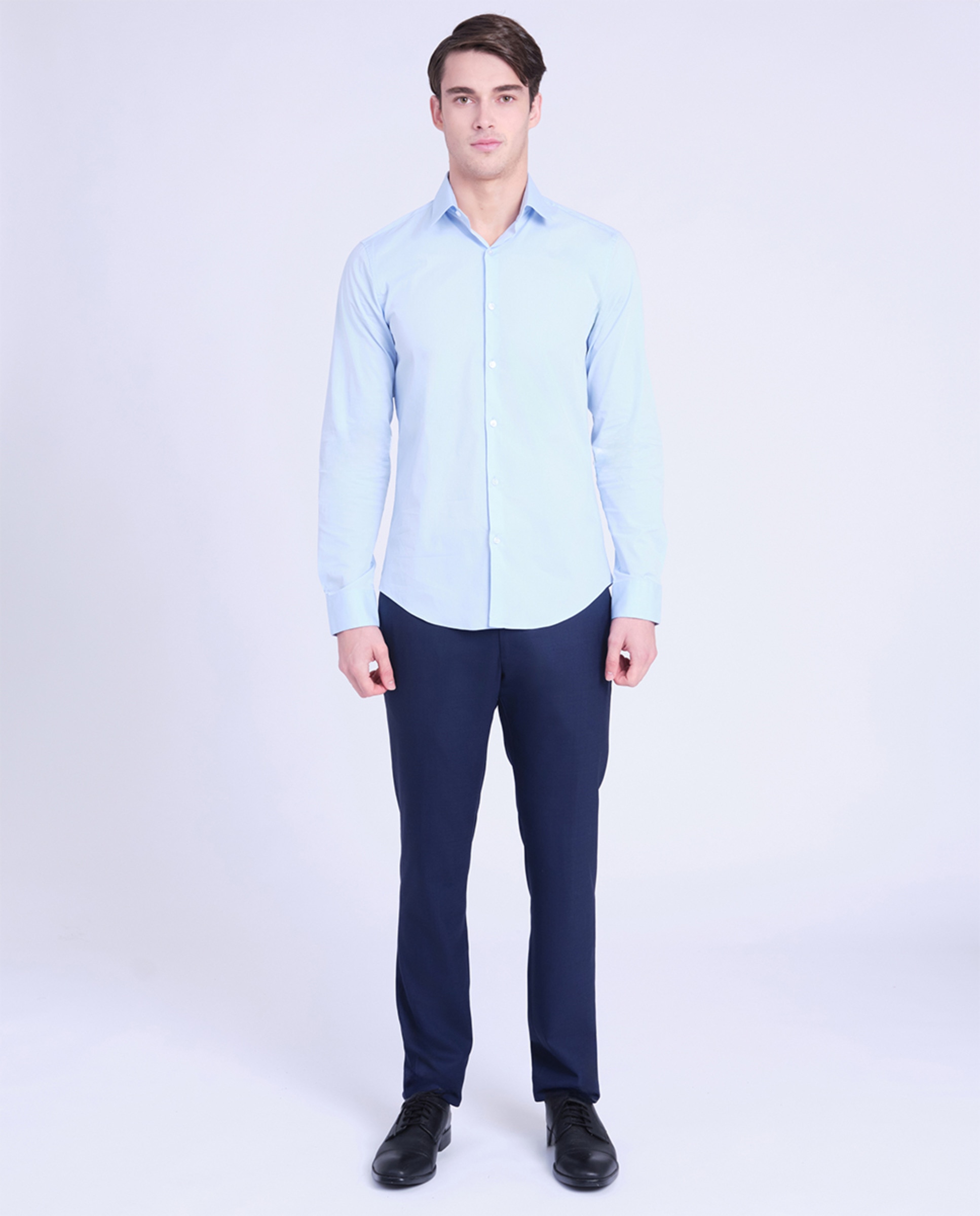 Camisa Clássica Slim Fit de Popelina Azul-claro-6