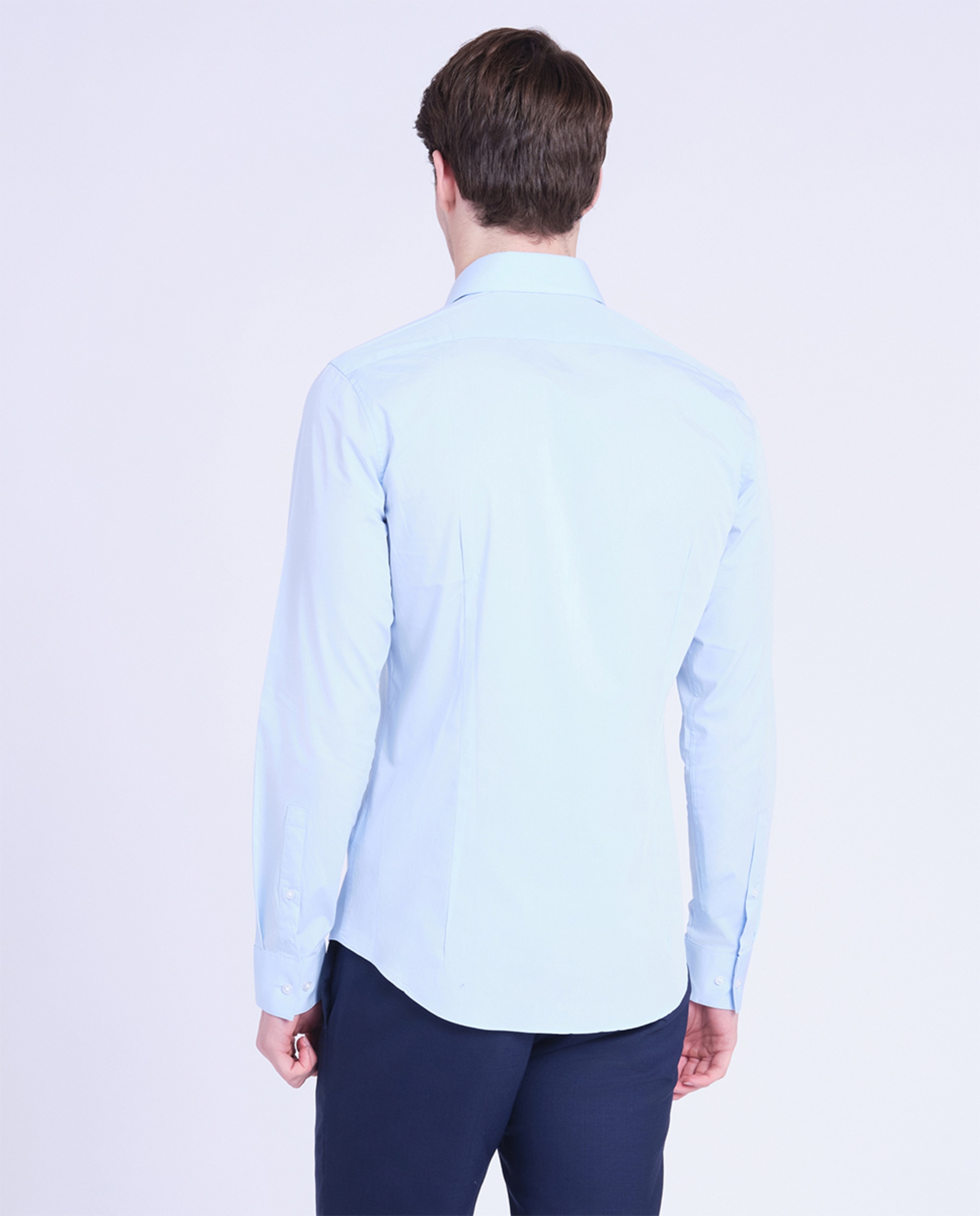 Camisa Clássica Slim Fit de Popelina Azul-claro-2