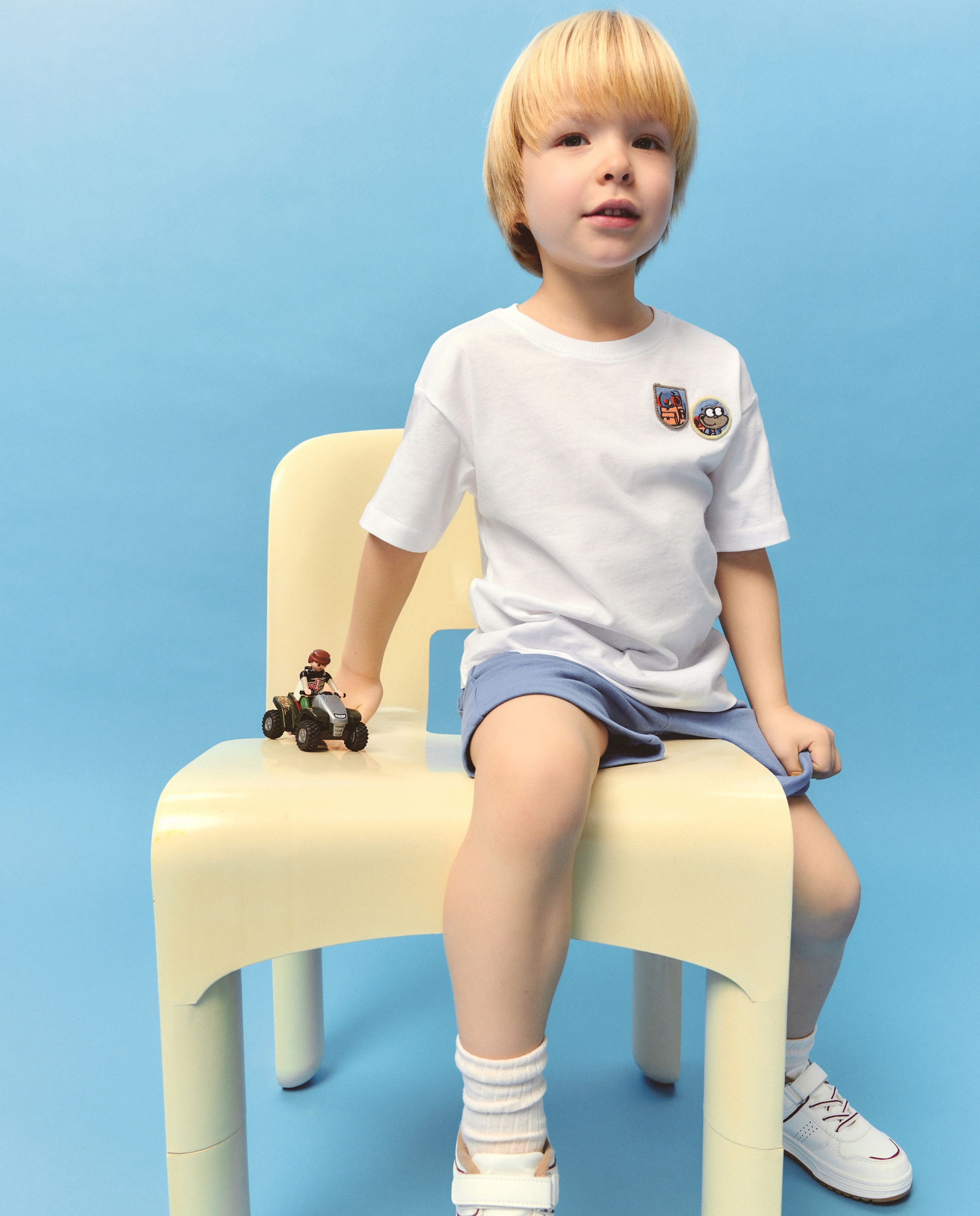 Camisa de Manga Curta Estampada Branco-1