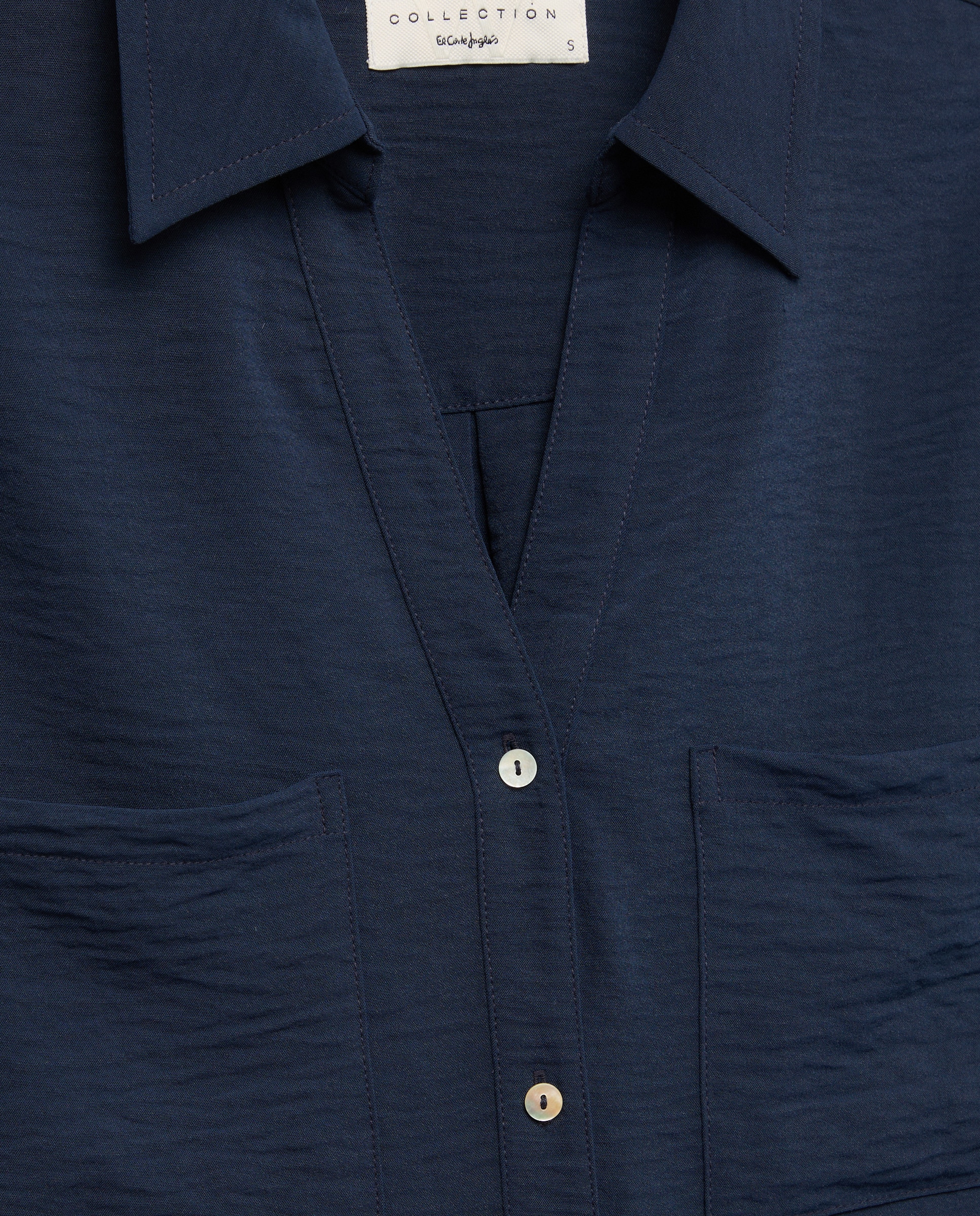 Blusa de Manga Curta e Colarinho de Camisa Azul-marinho-6