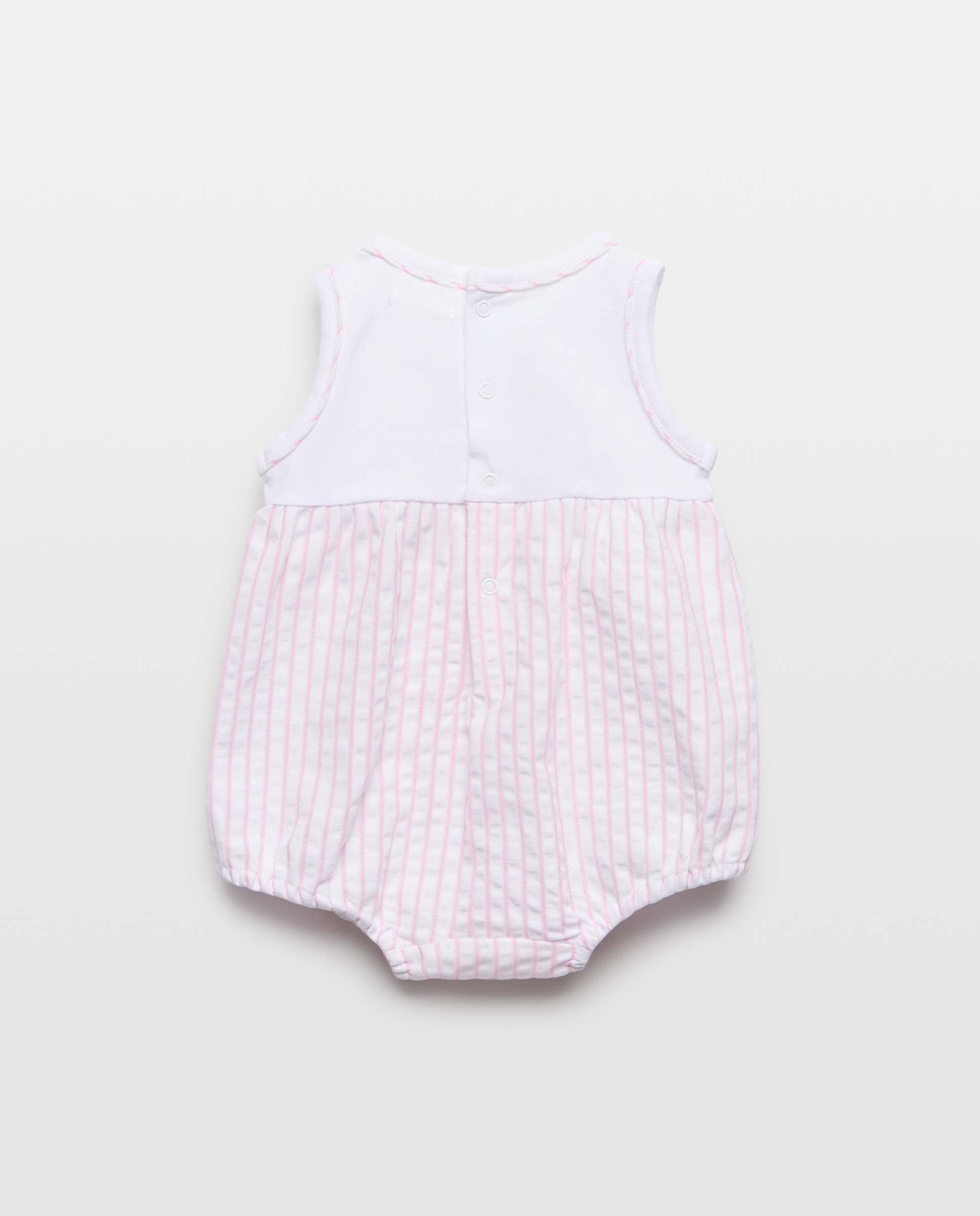 Pijama Curto Misto de Bebé em Seersucker Rosa-2