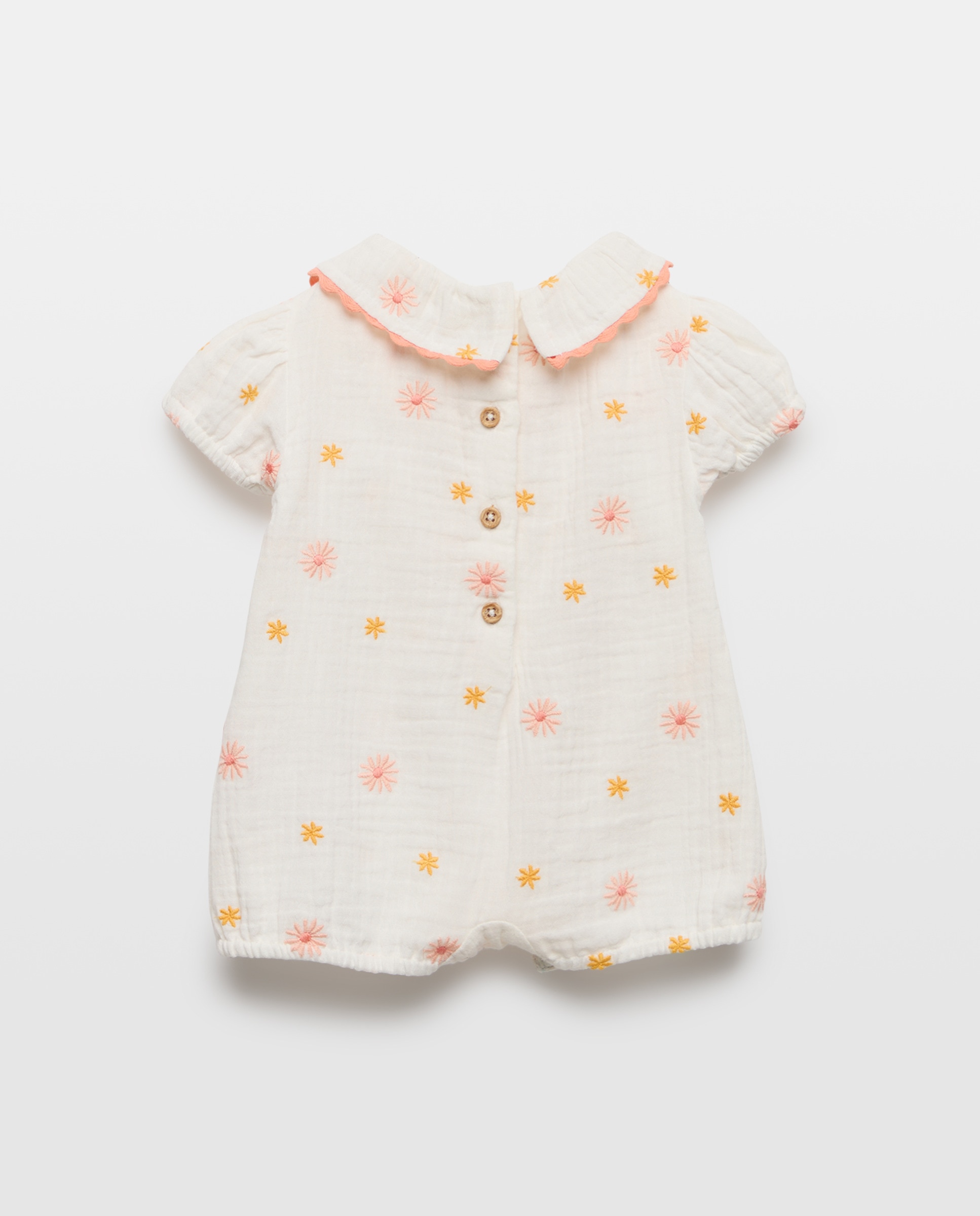 Babygrow de Bebé com Gola em Chiffon e Bordado Floral Cotton Juice Branco-2