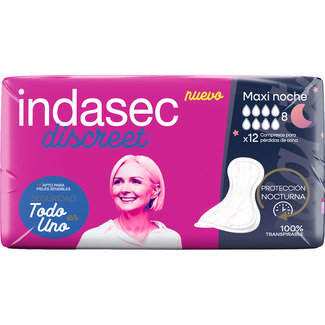 Discreet compresa de incontinencia maxi noche paquete 12 unidades - Indasec