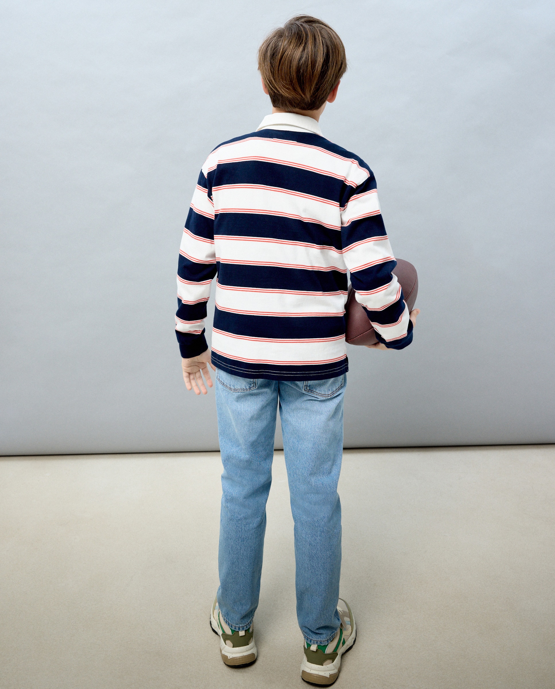 Polo de Manga Comprida às Riscas Castanho-3