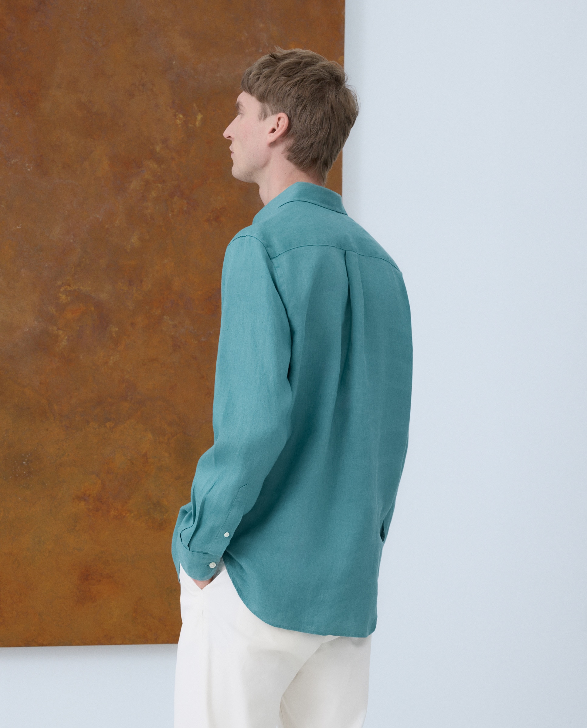 Camisa Tipo Polo 100% Linho Verde Água-3