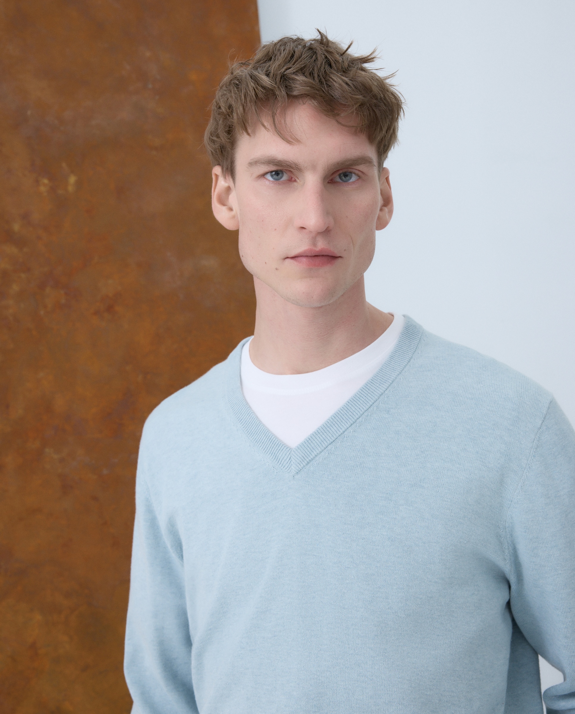 Imagem 0 de Camisola de Malha Lisa com Decote em Bico e em Algodão e Seda