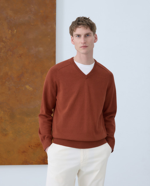 Imagem 0 de Camisola de Malha Lisa em Algodão e Linho com Gola em Bico