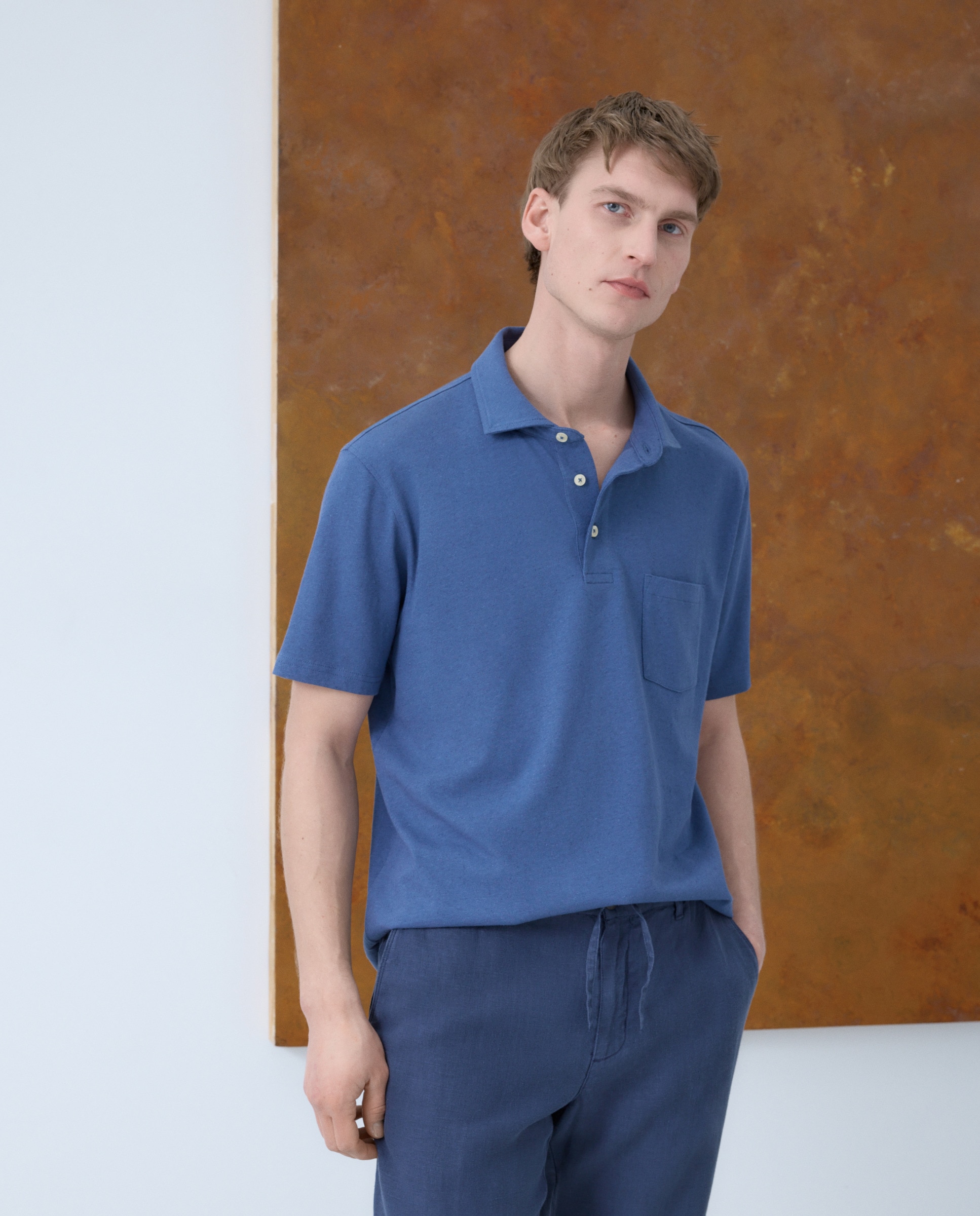 Imagem 0 de Polo Piqué de Algodão e Linho com Manga Curta