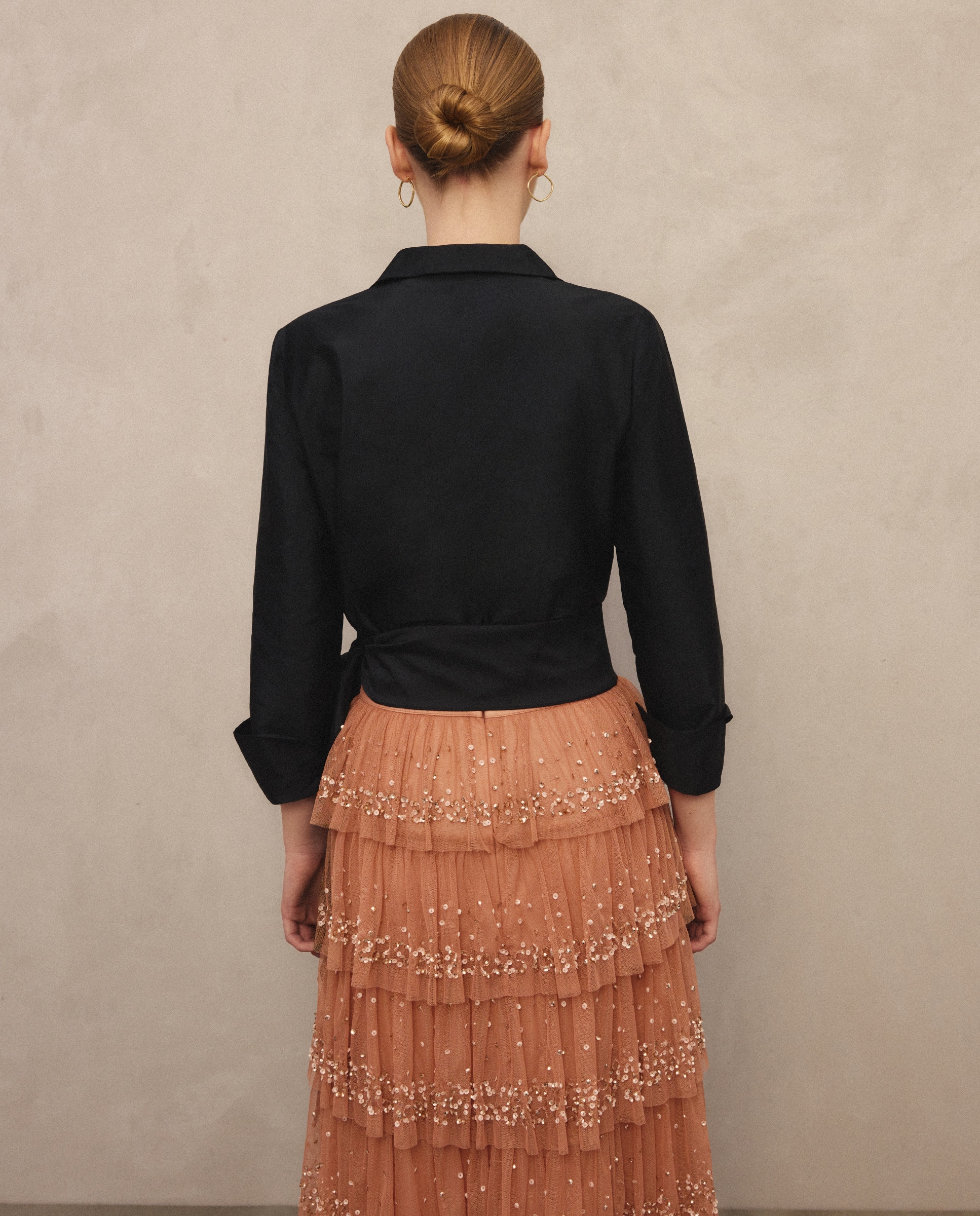 Blusa de Tafetá com Manga 3/4 Preto-3